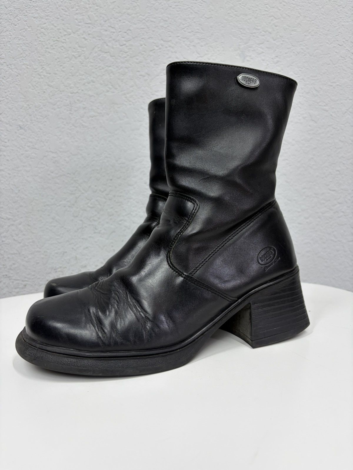 Hedi Slimane Vintage YSL Vibe Black Leather Heeled Biker Boots Grunge Y2K Size US 8 / EU 41 - 4 Thumbnail