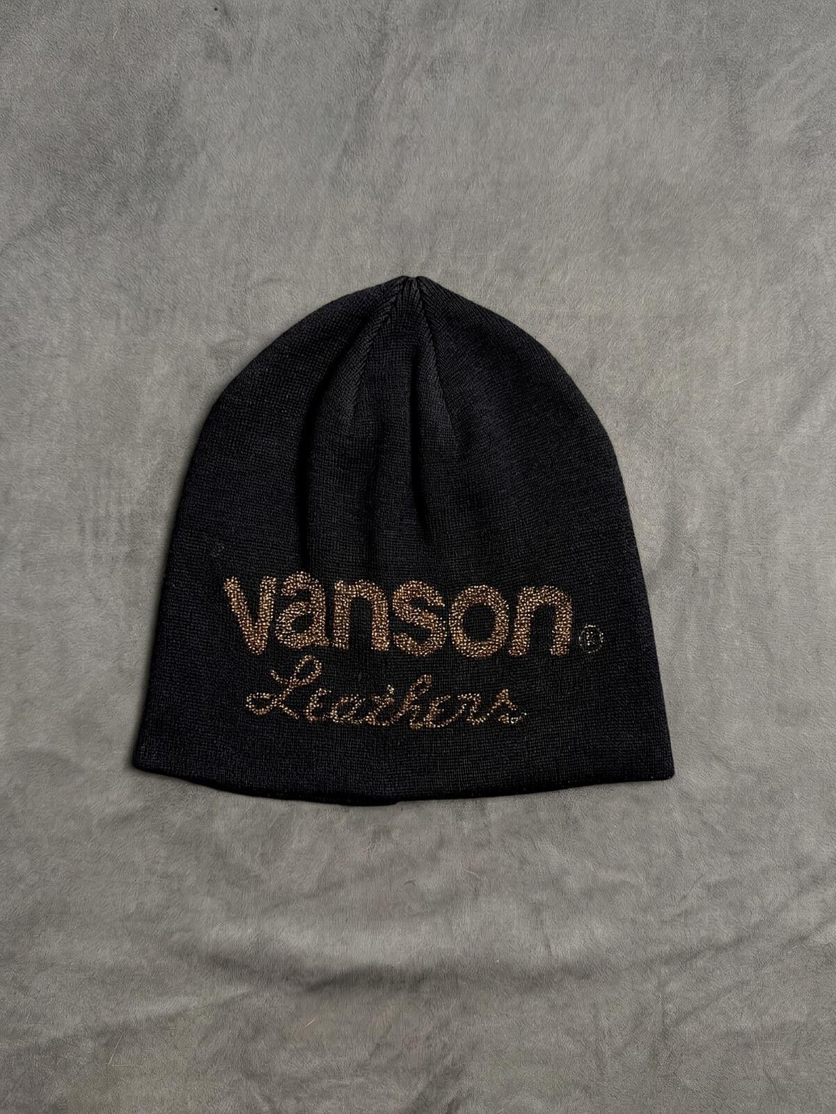 Vanson Leathers Vtg Vanson Leathers Gold Graphic No Cuff Knit Beanie Hat Blk Size ONE SIZE - 1 Thumbnail