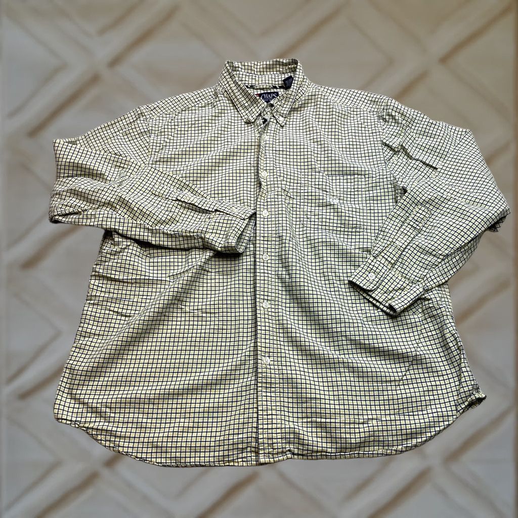 Chaps Chaps Shirt Mens 2XL Long Sleeve Button-Down Yellow Check Cotton Pocket Logo VINTAGE Size US XXL / EU 58 / 5 - 1 Thumbnail