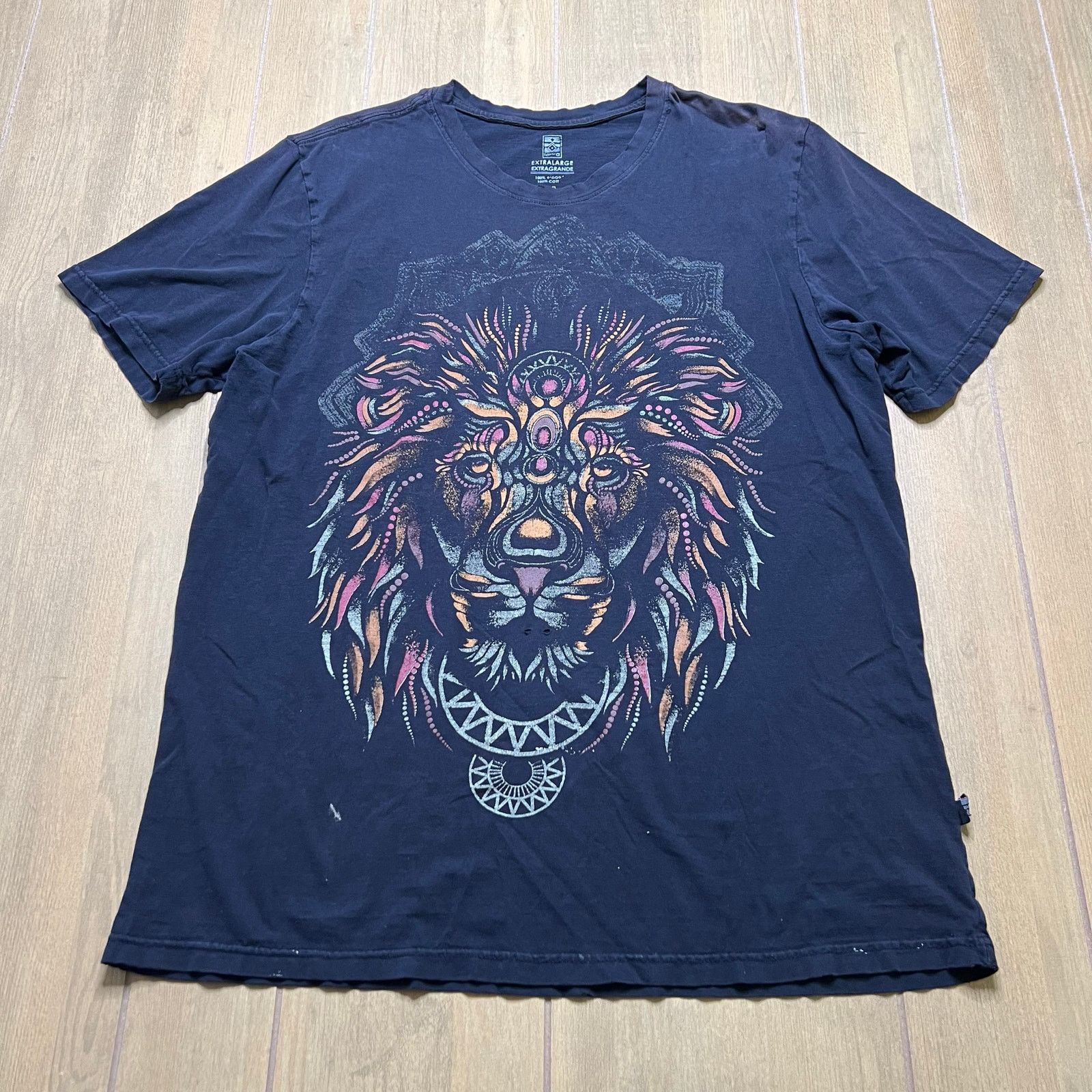 Vintage Y2K Orva Lion Graphic T Shirt XL Faded Black Boho Tribal Art Size US XL / EU 56 / 4 - 1 Thumbnail