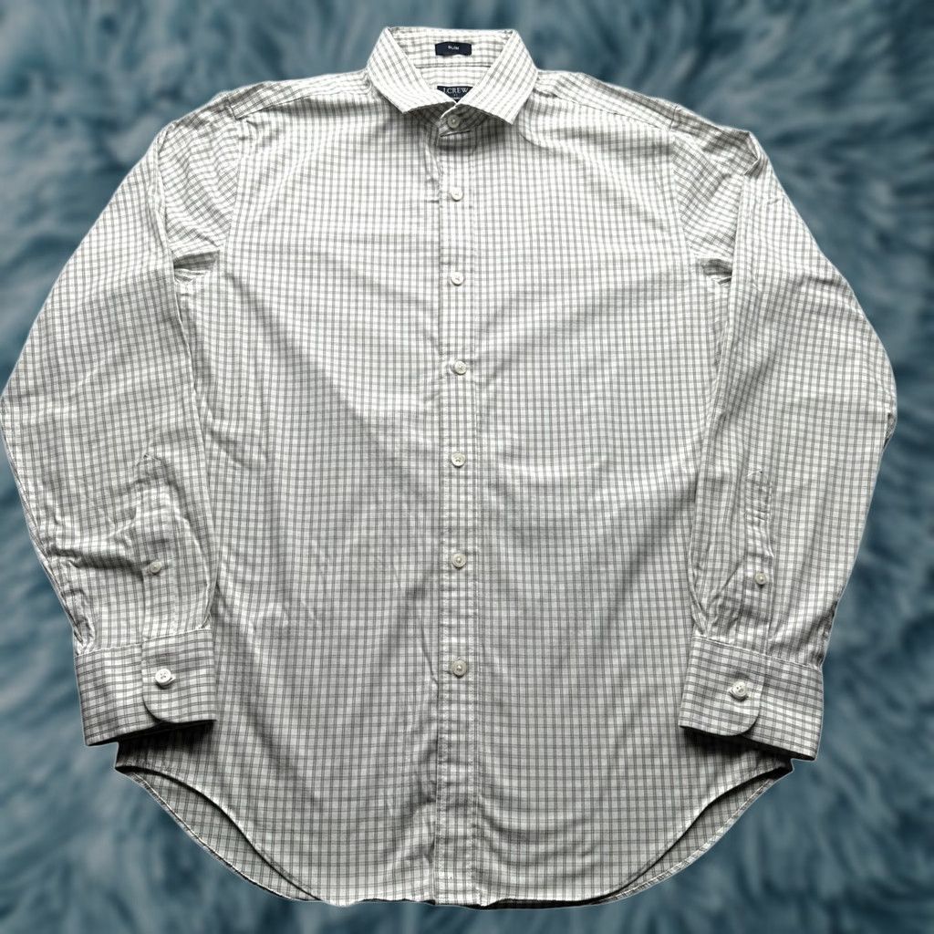 J.Crew J.CREW Button-Up Shirt Slim Fit Long Sleeve Grid Check White Gray M Mens Size US M / EU 48-50 / 2 - 1 Thumbnail