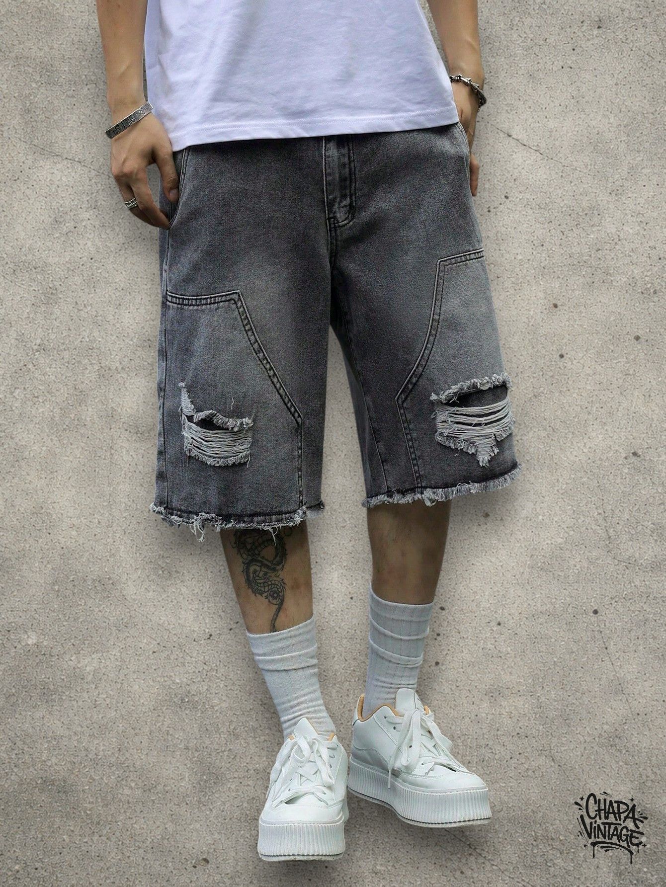Japanese Brand Ripped gray shorts Size US 32 / EU 48 - 1 Thumbnail