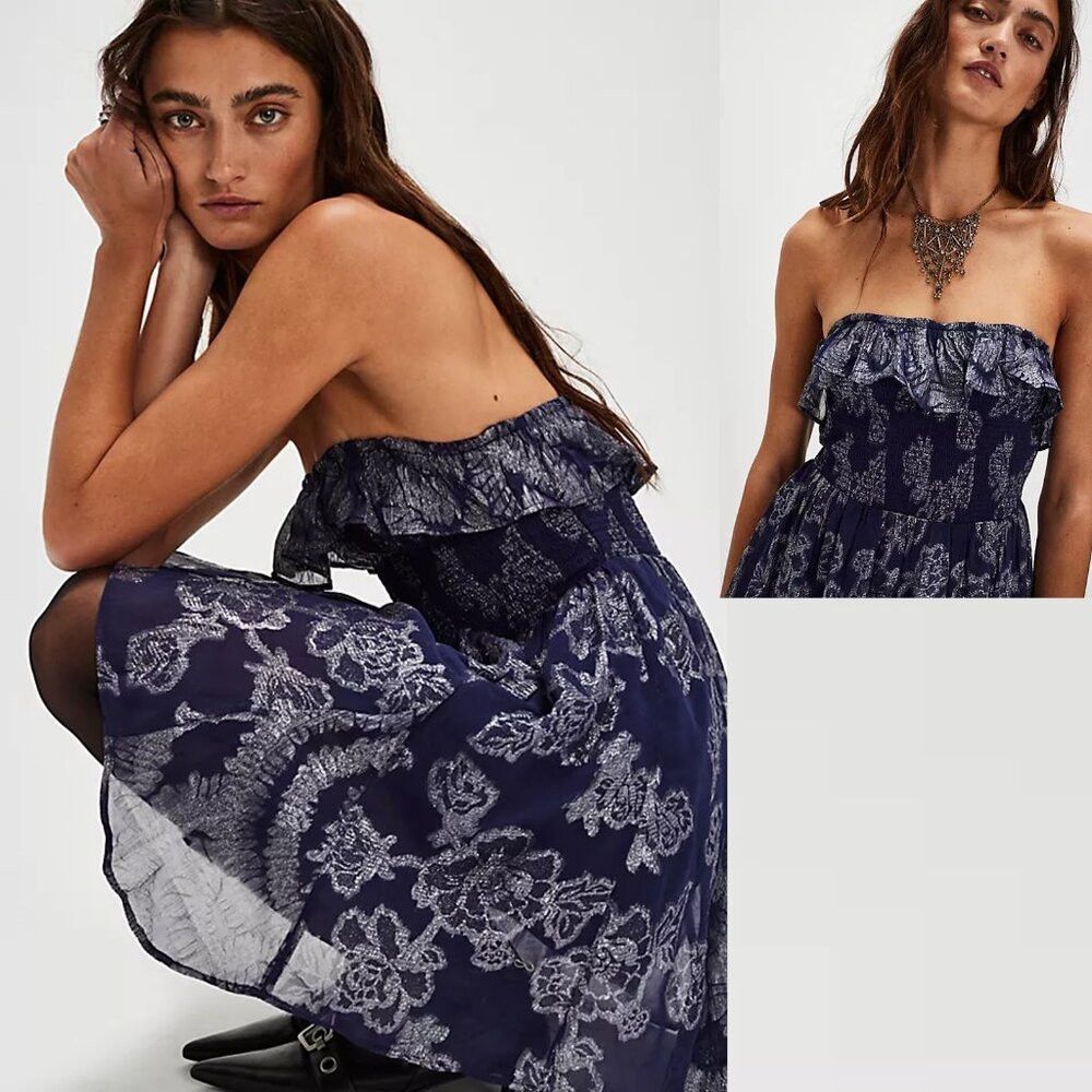 Free People New Free People Gardenia Blue Floral Mini Dress Size S Size S / US 4 / IT 40 - 2 Thumbnail