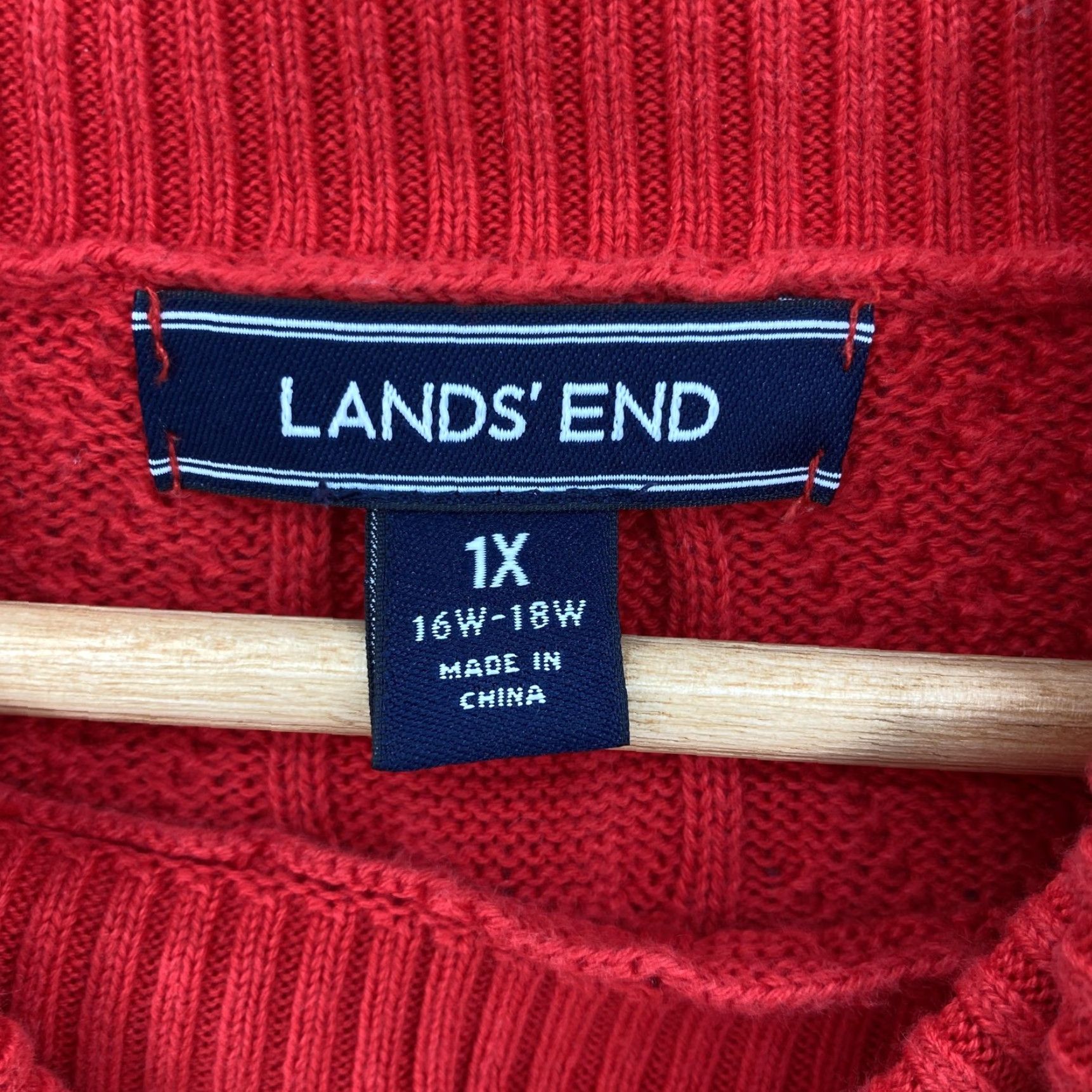 Lands' End VINTAGE Lands' End Sweater Womens 1X Red Cable Knit Turtleneck Cotton Pullover 16W-18W Mens? Size XL / US 12-14 / IT 48-50 - 4 Thumbnail