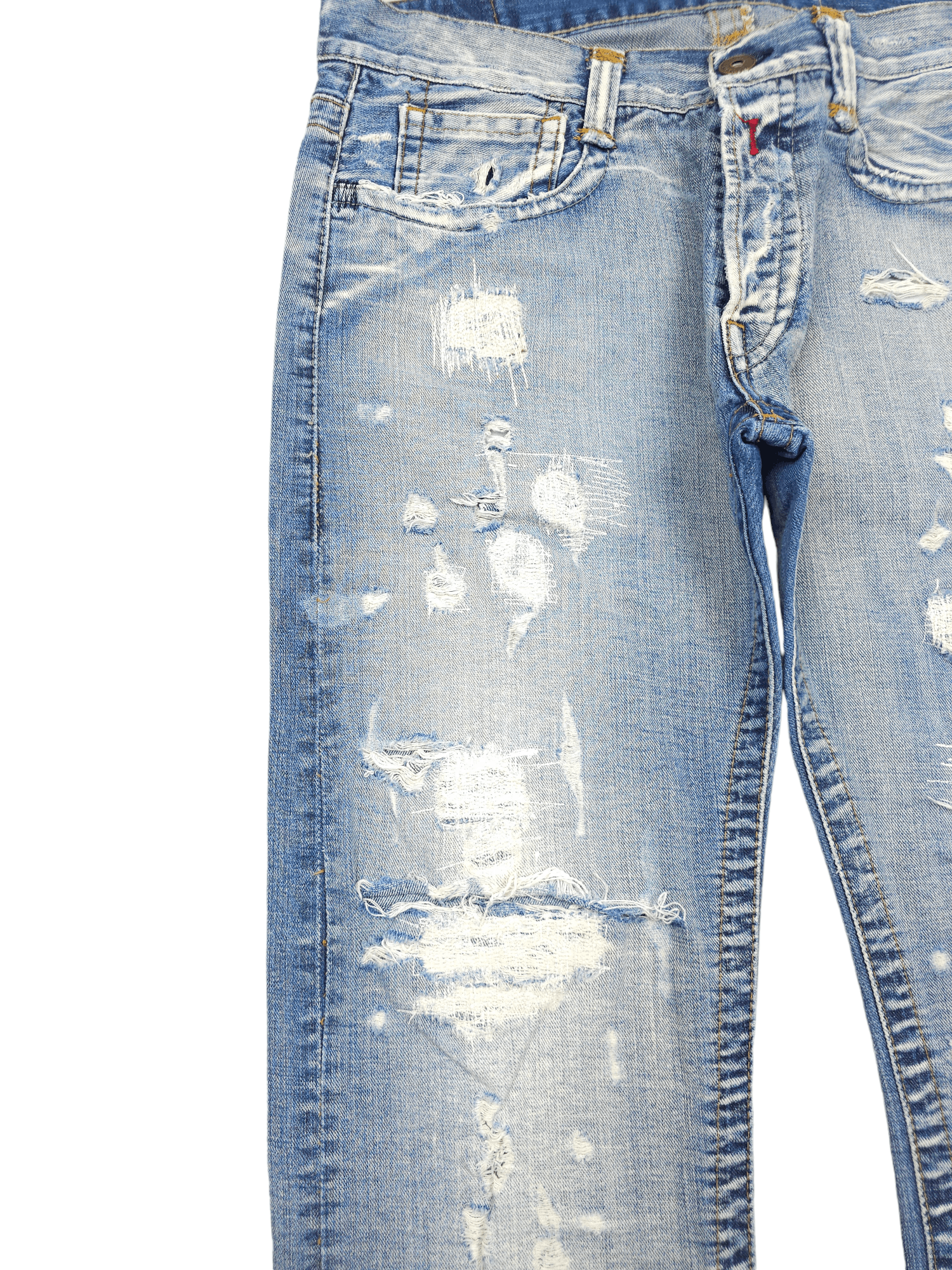 Japanese Brand × Vintage 💎 Size 34/30 Crazy Y2K Ripped Washed Distressed Denim Jeans Size US 34 / EU 50 - 3 Thumbnail