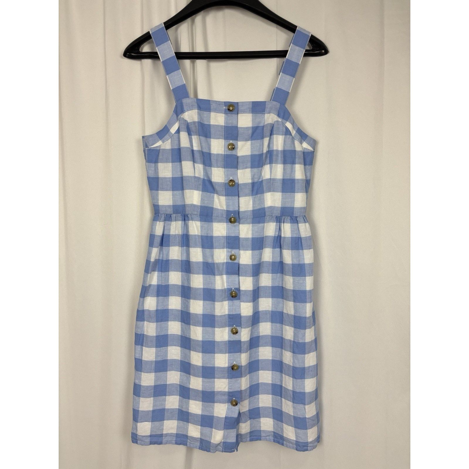 J.Crew J. Crew Dress Blue White Gingham Print Button Front Linen 0 Size XS / US 0-2 / IT 36-38 - 1 Thumbnail