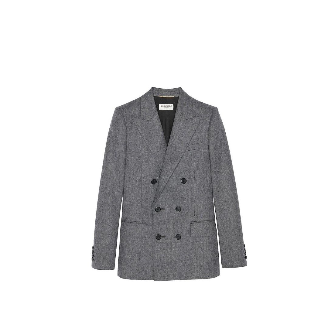 Saint Laurent Paris o1tr1nto0325 Double-Breasted Jacket in Flannel in Grey Size L / US 10 / IT 46 - 1 Thumbnail