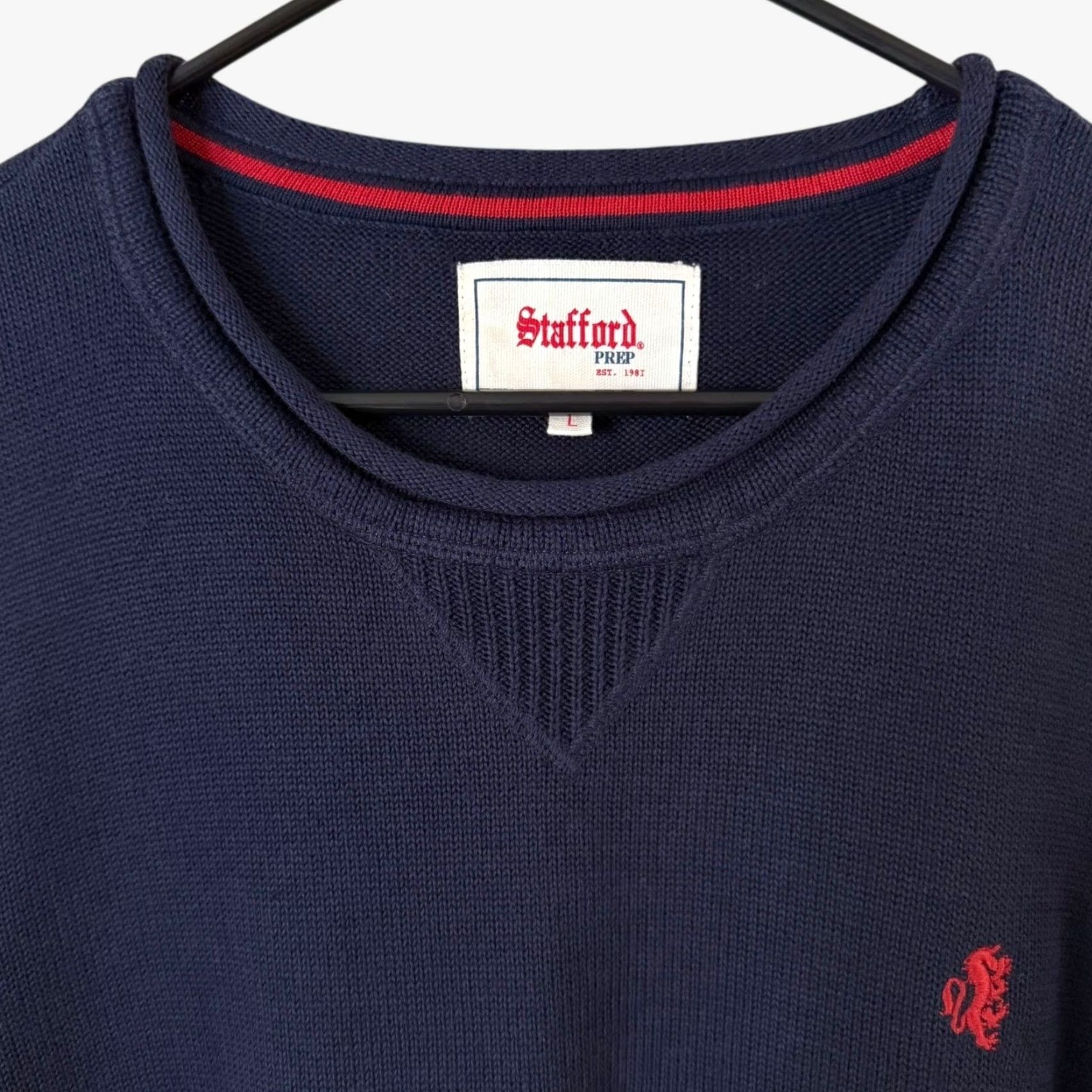 Stafford Stafford Prep Long-Sleeve Crewneck Sweater Blue L Men 100% Cotton Knit Size US L / EU 52-54 / 3 - 5 Thumbnail