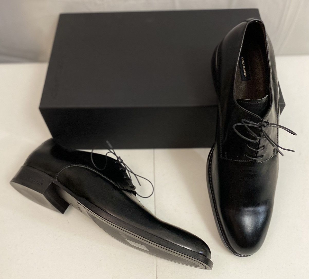 Dsquared2 Dsquared2 🇮🇹 Black Polished Leather Evening Derby 12 NEW Size US 12 / EU 45 - 3 Thumbnail