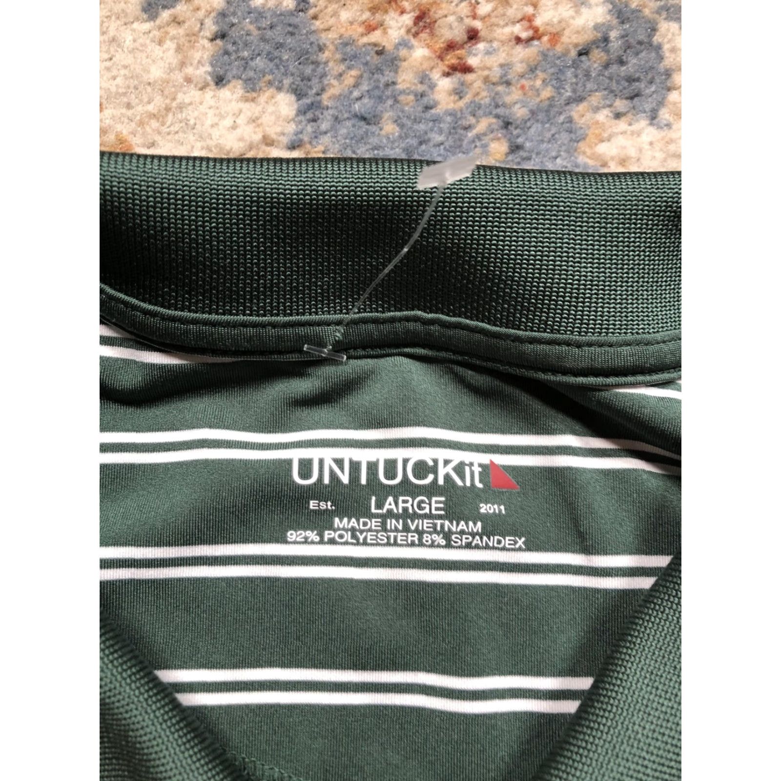 UNTUCKit UNTUCKit Polo Shirt Mens Large Green White Stripe Performance Stretch Golf Shirt Mens L Green Stripe Polo Short Sleeve Athletic Comfort Size US L / EU 52-54 / 3 - 7 Thumbnail