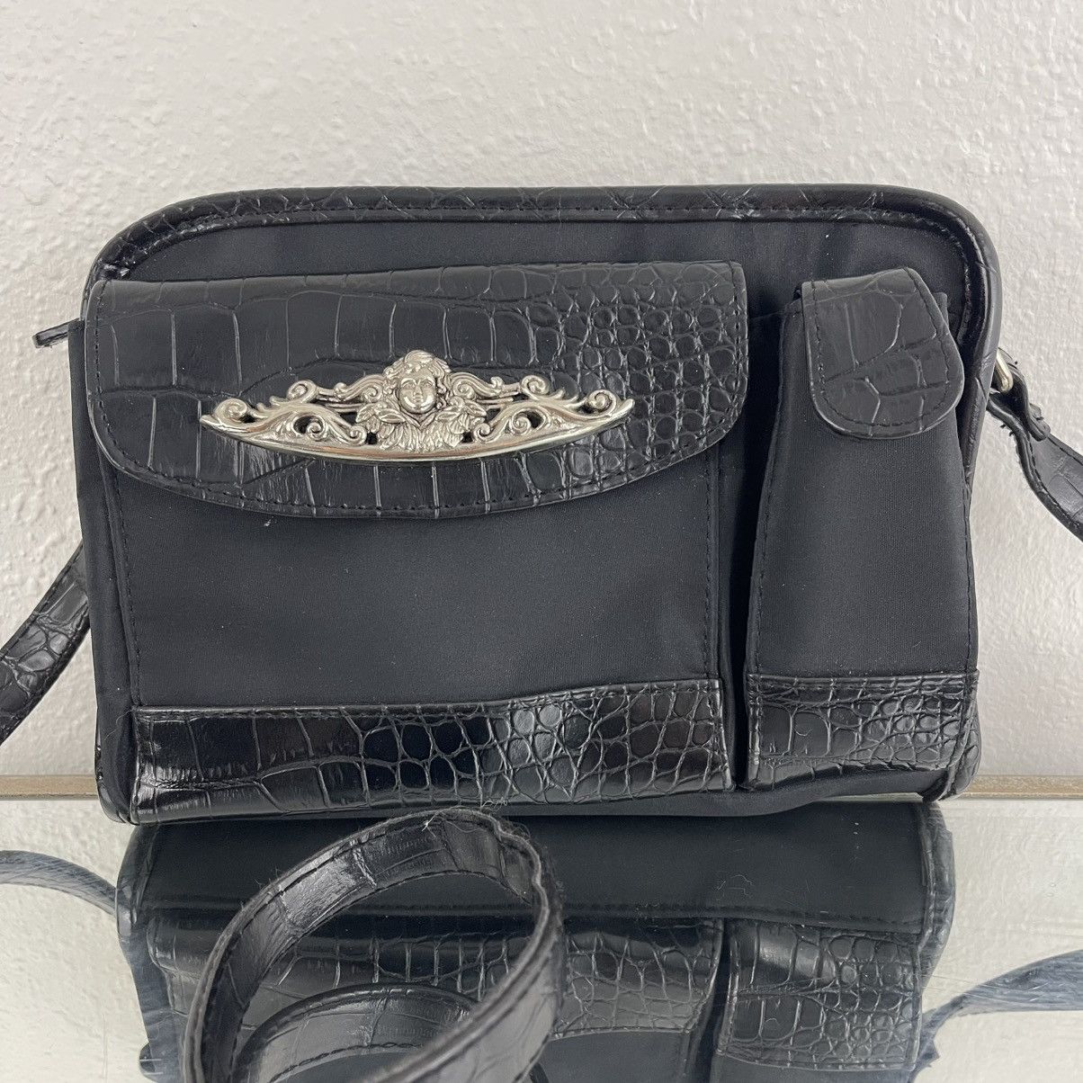 Other Vintage Y2K Black Faux Leather Angel Cherub Crossbody Purse Size ONE SIZE - 3 Thumbnail
