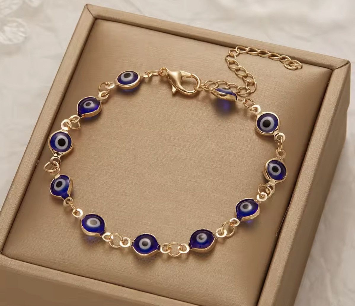 Jewelry EVIL Eyes Glass Beads Gold Chain Bracelet Size ONE SIZE - 3 Thumbnail