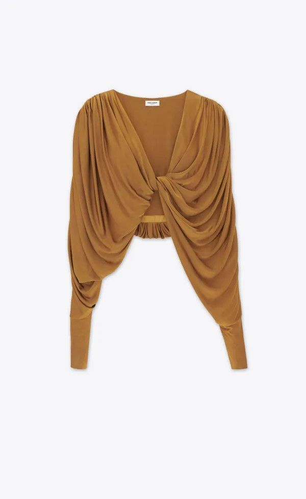 Saint Laurent Paris o1s1wg111124 Cropped Top in Shiny Jersey in Camel Size XS / US 0-2 / IT 36-38 - 1 Thumbnail