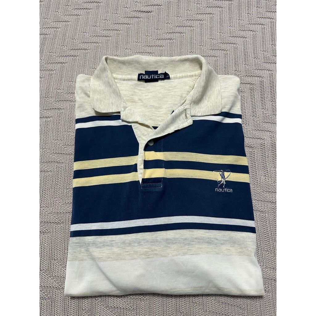 Nautica Vintage Nautica beige and navy striped polo size L Size US L / EU 52-54 / 3 - 1 Thumbnail