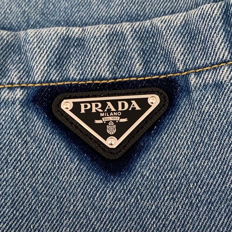 Prada PradaSize 36 22 blue triangle cotton lapel short-sleeved sh Size US XXS / EU 40 - 5 Thumbnail