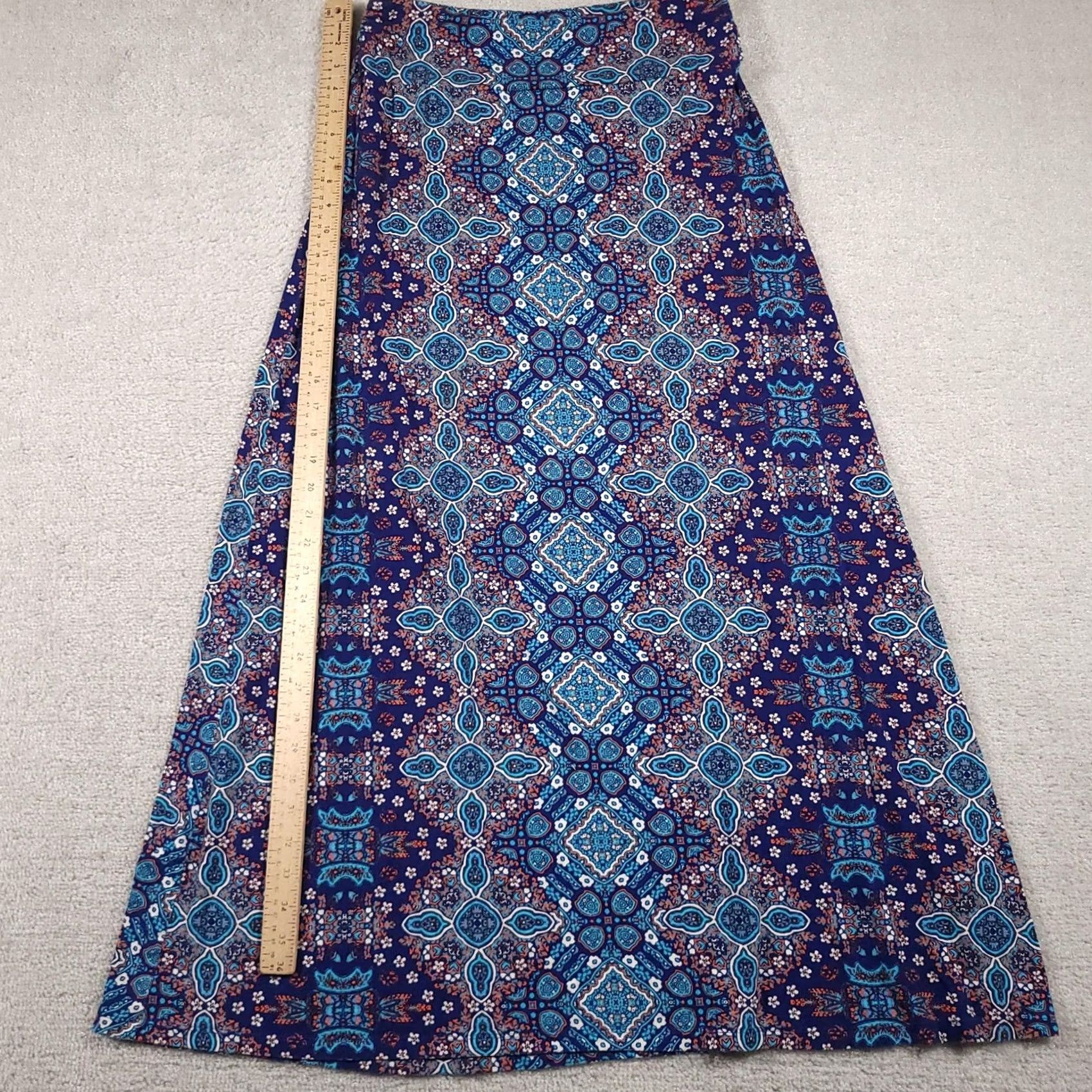 Vintage VINTAGE Artisans NY Skirt Womens M Blue Boho Maxi Stretch Geometric Pattern Rayon Size 32" / US 10 / IT 46 - 6 Thumbnail