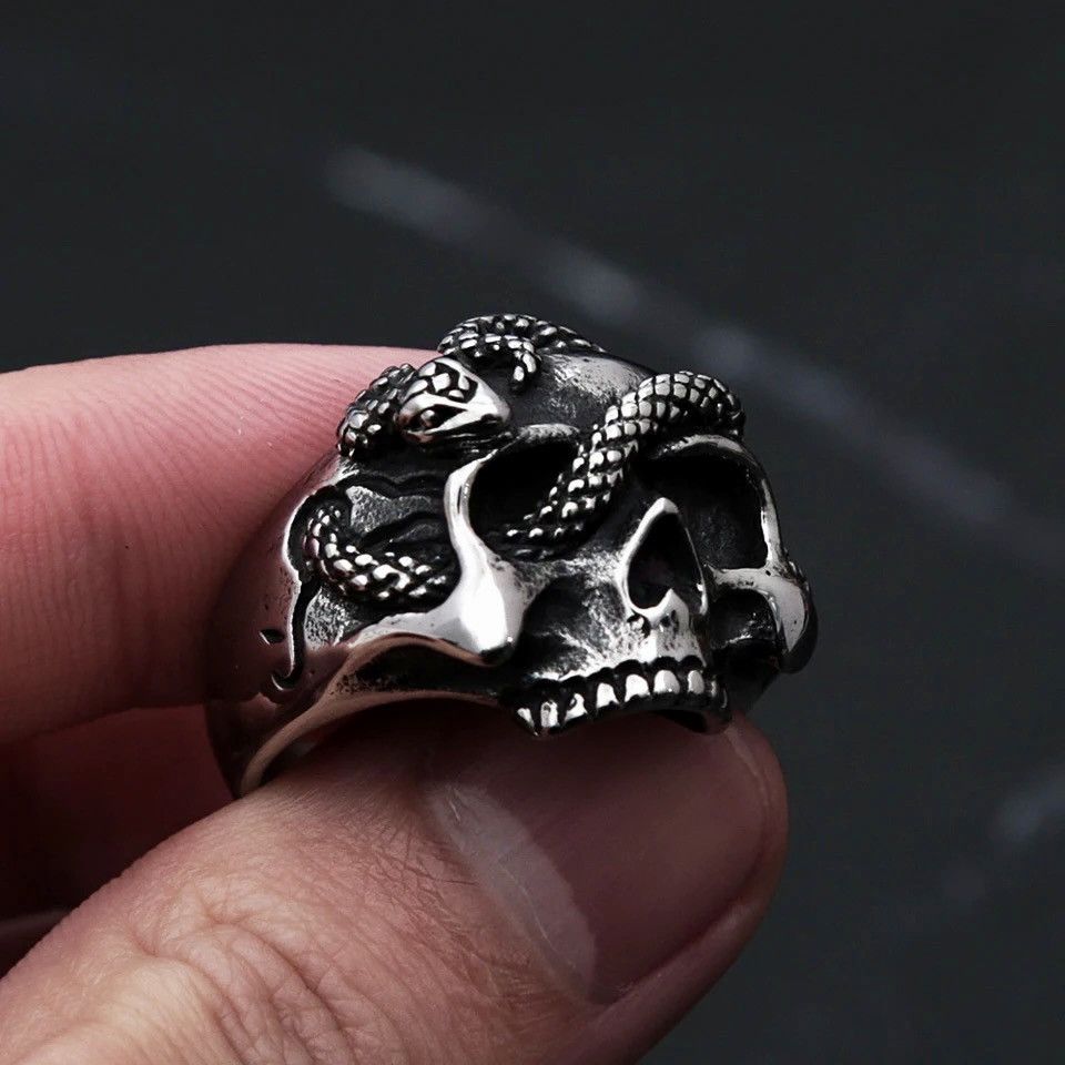 Jewelry × Vintage Retro Goth Skull Snake Ring Size ONE SIZE - 2 Thumbnail