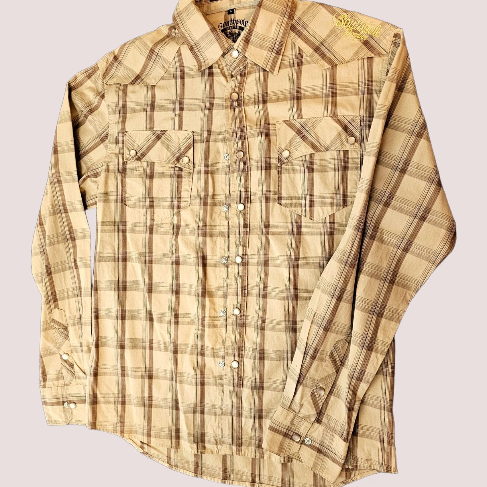 Southpole Southpole Shirt Men L Brown Plaid Long Sleeve Button-Up Pearl Snap Size US L / EU 52-54 / 3 - 1 Thumbnail