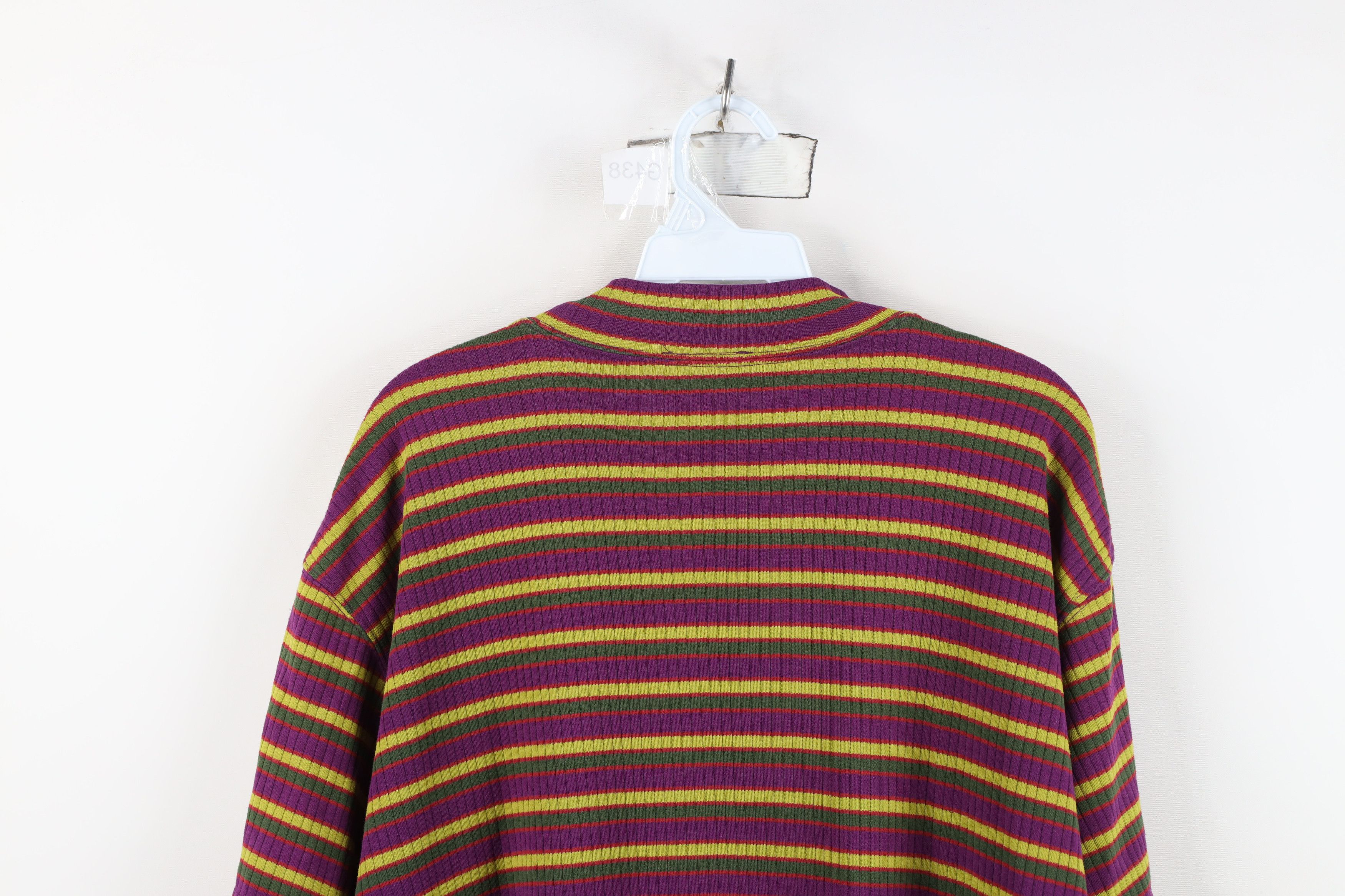 Vintage Vintage 90s Streetwear Striped Knit Mock Neck T-Shirt Size 3XL / US 20-22 - 10 Thumbnail