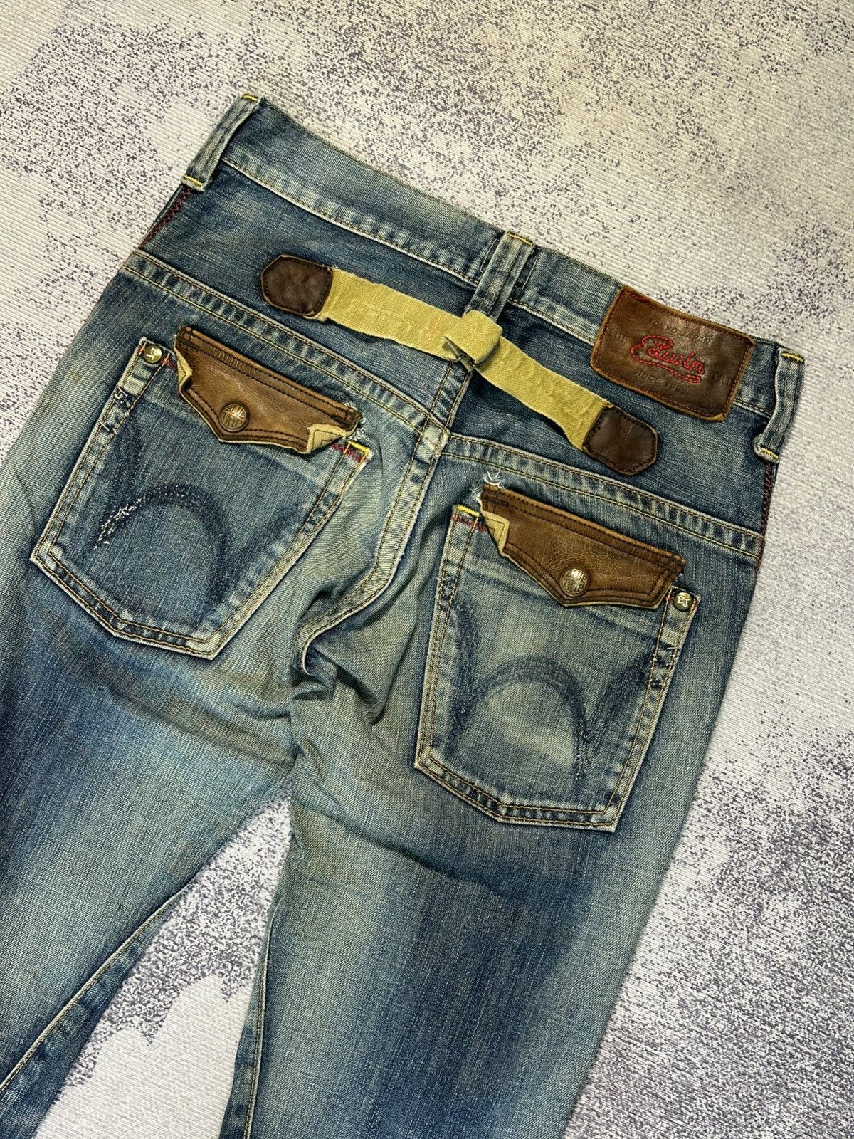 Edwin 2000s Flare Edwin Blue Trip Mud Wash Buckle Back Denim Jeans Size US 29 - 13 Thumbnail