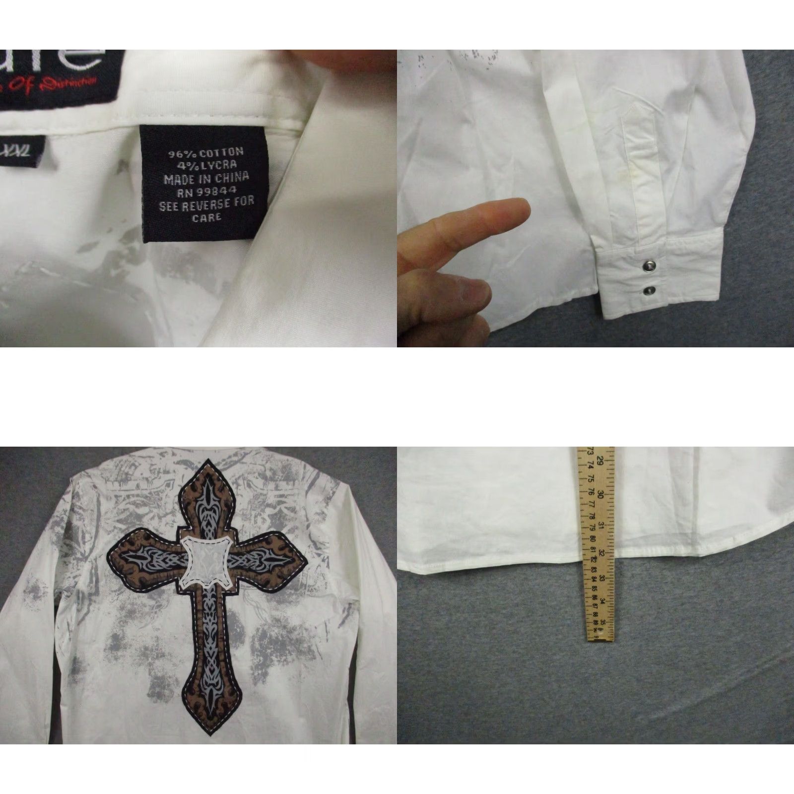 Vintage Kafe Collection Dress Shirt XXL Men Cotton Stretch Fashion Cross Design NWT Size 48R - 8 Thumbnail