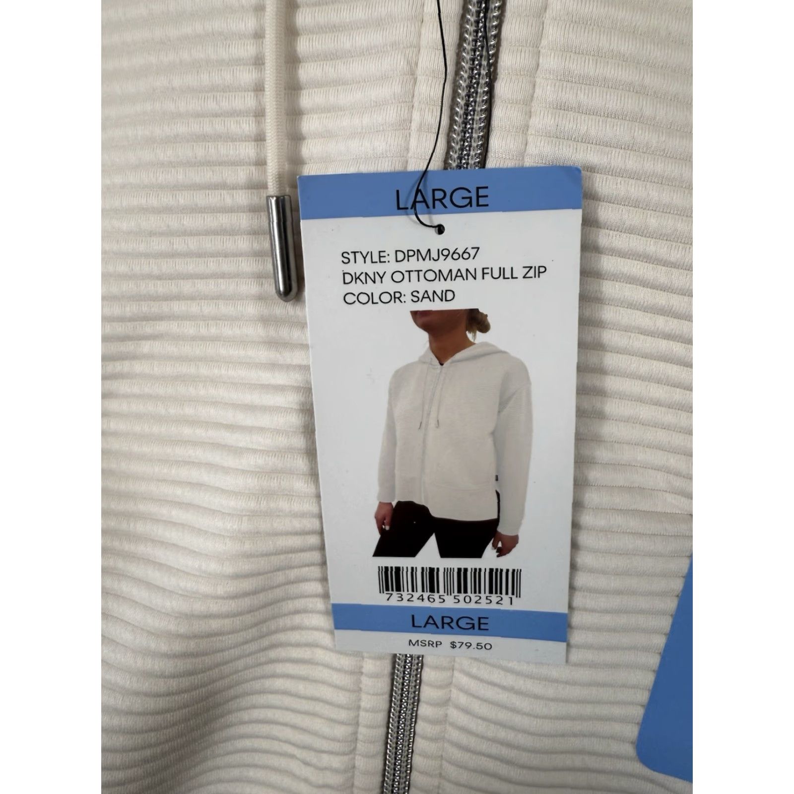 DKNY DKNY Full Zip Hoodie Sweatshirt Women Size L Sand Ivory Pink Ribbed NWT Size L / US 10 / IT 46 - 4 Thumbnail