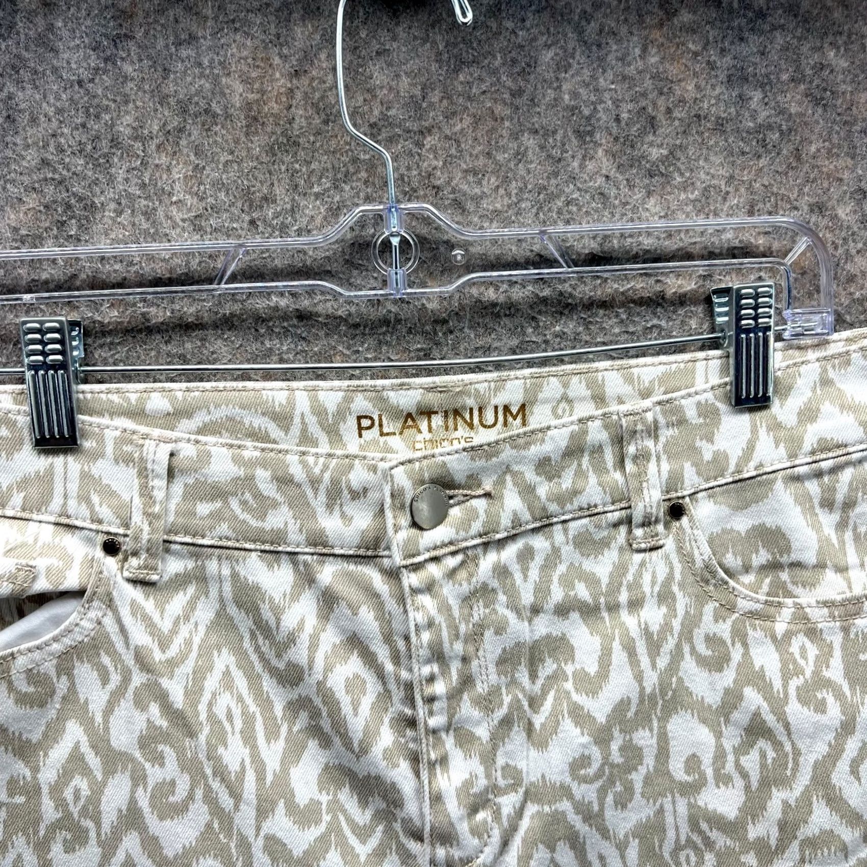 Vintage Chico's Pants Womens 1 White Beige Chino Printed Capri Cropped Dressy Casual Straight Leg 22 in Inseam Womens (Size 1) Beige Cropped Capris Size 25" / US 0 / IT 36 - 7 Thumbnail