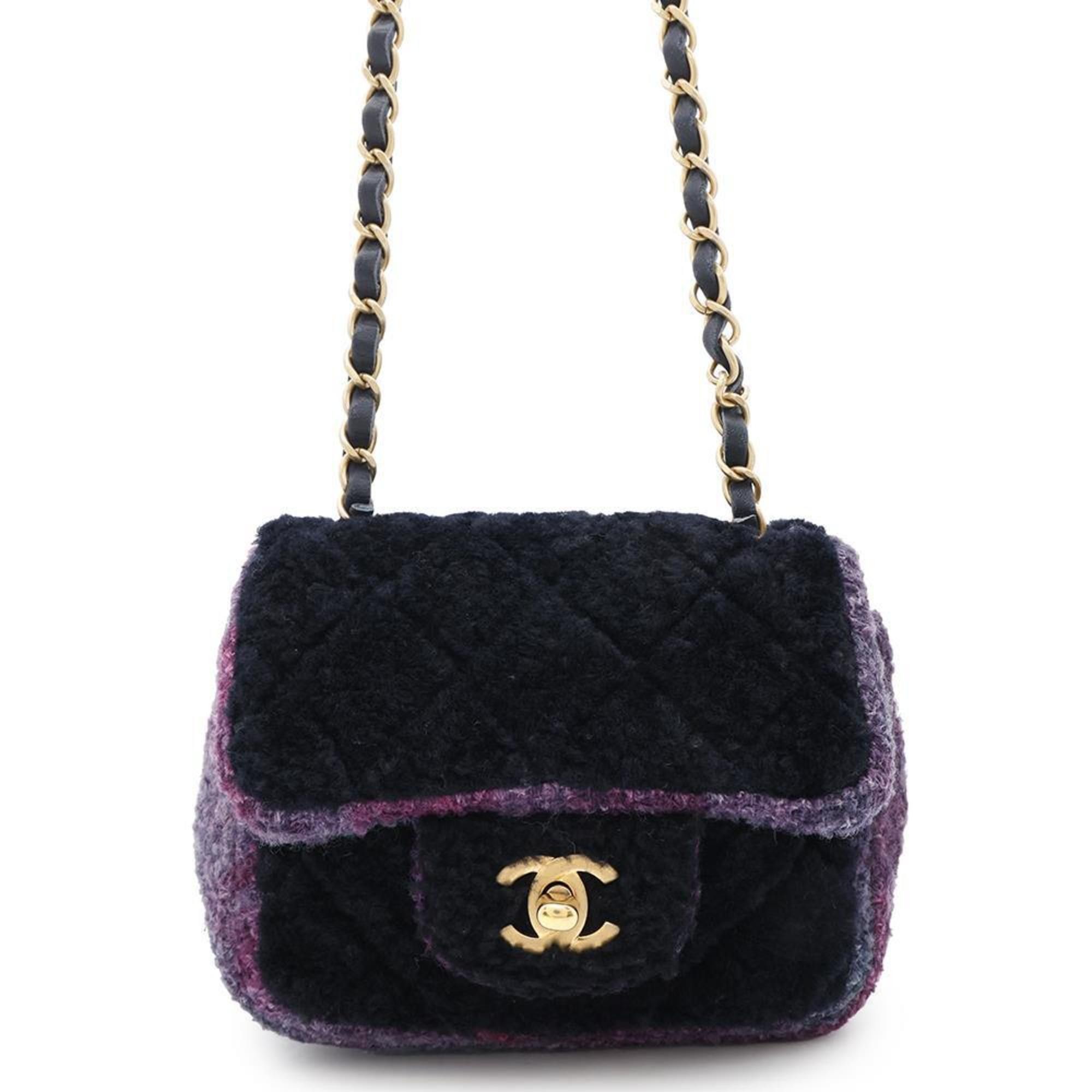 Chanel Chain Shoulder Bag Mini Matelasse Coco Mark Wool Chanel Fur in Purple, Women's