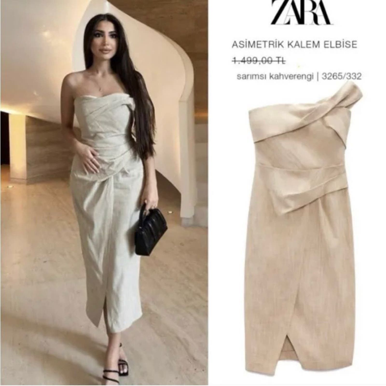 image of Zara Asymmetrical Slip Dress 3265/332/200/014 in Tan, Women's (Size Large)