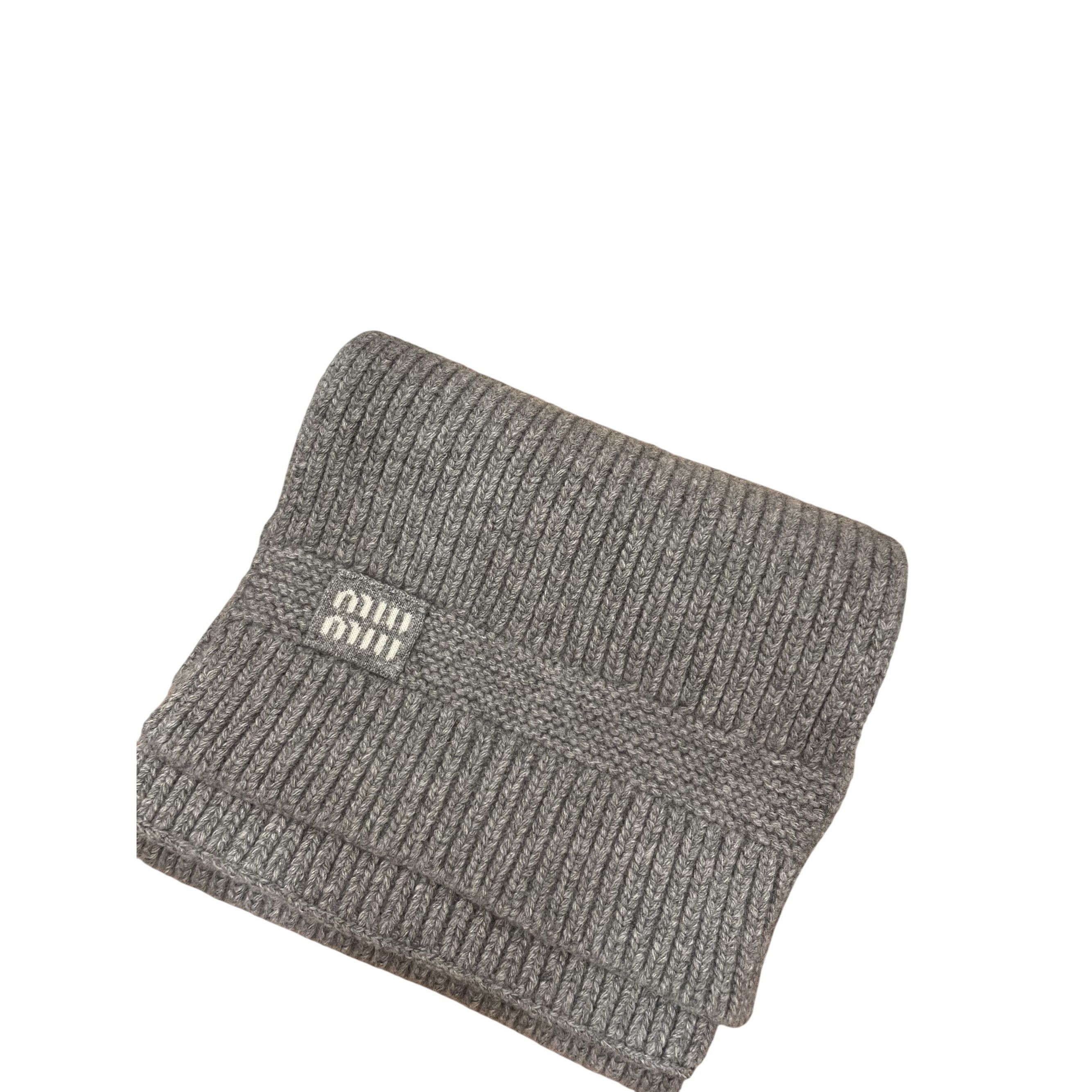Miu Miu Miu Miu Gray Ribbed Knit Wool & Cashmere Scarf Made In Italy Size ONE SIZE - 1 Thumbnail