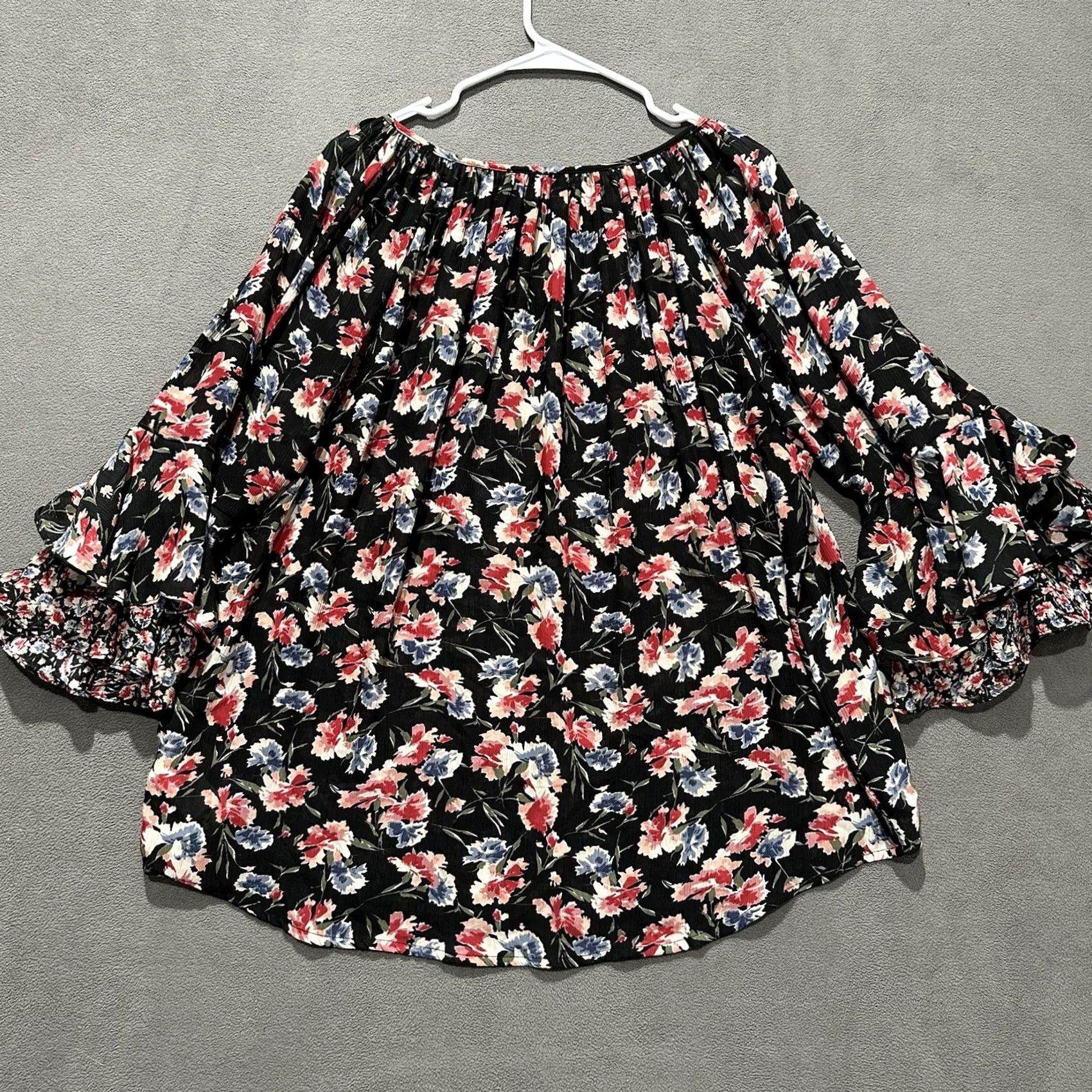 Chaps Chaps Ralph Lauren Blouse Womens Plus 1X Floral Sheer Bell Sleeve Keyhole Neck Size XL / US 12-14 / IT 48-50 - 2 Thumbnail