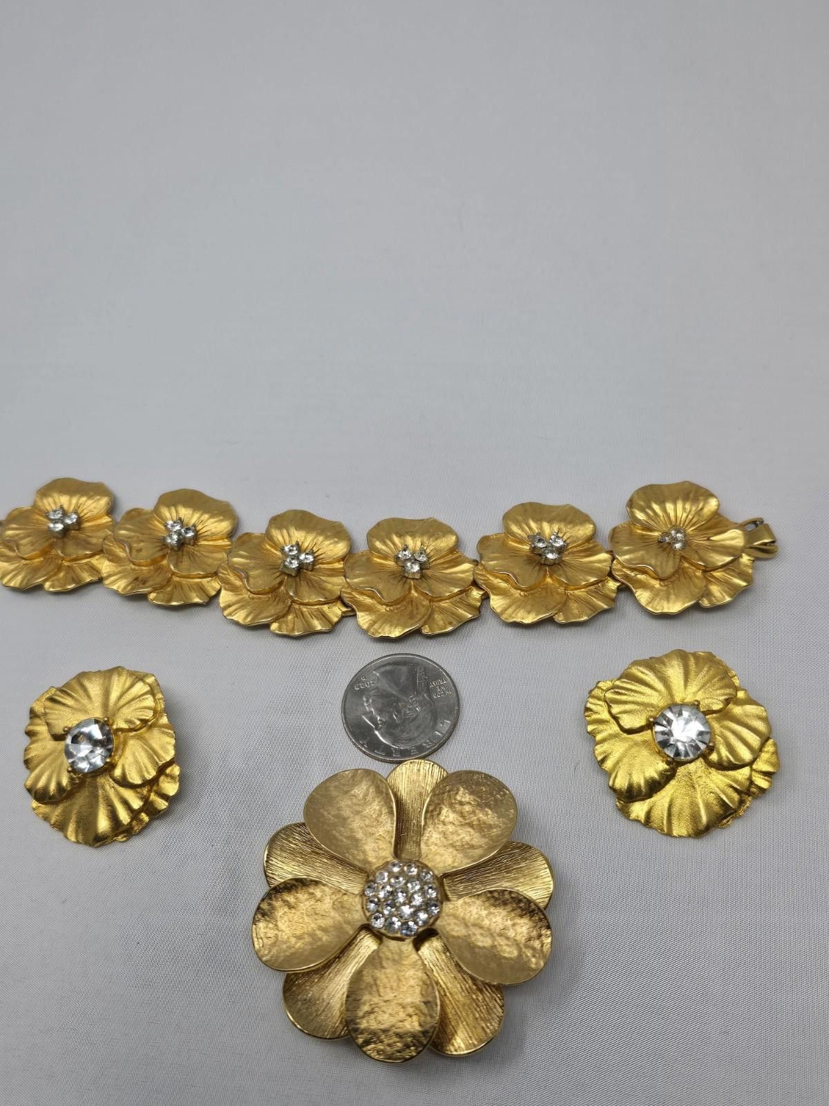 Anthony Vaccarello Gold-Tone Floral Jewelry– Bracelet, Brooch & Signed Earrings Size ONE SIZE - 1 Thumbnail