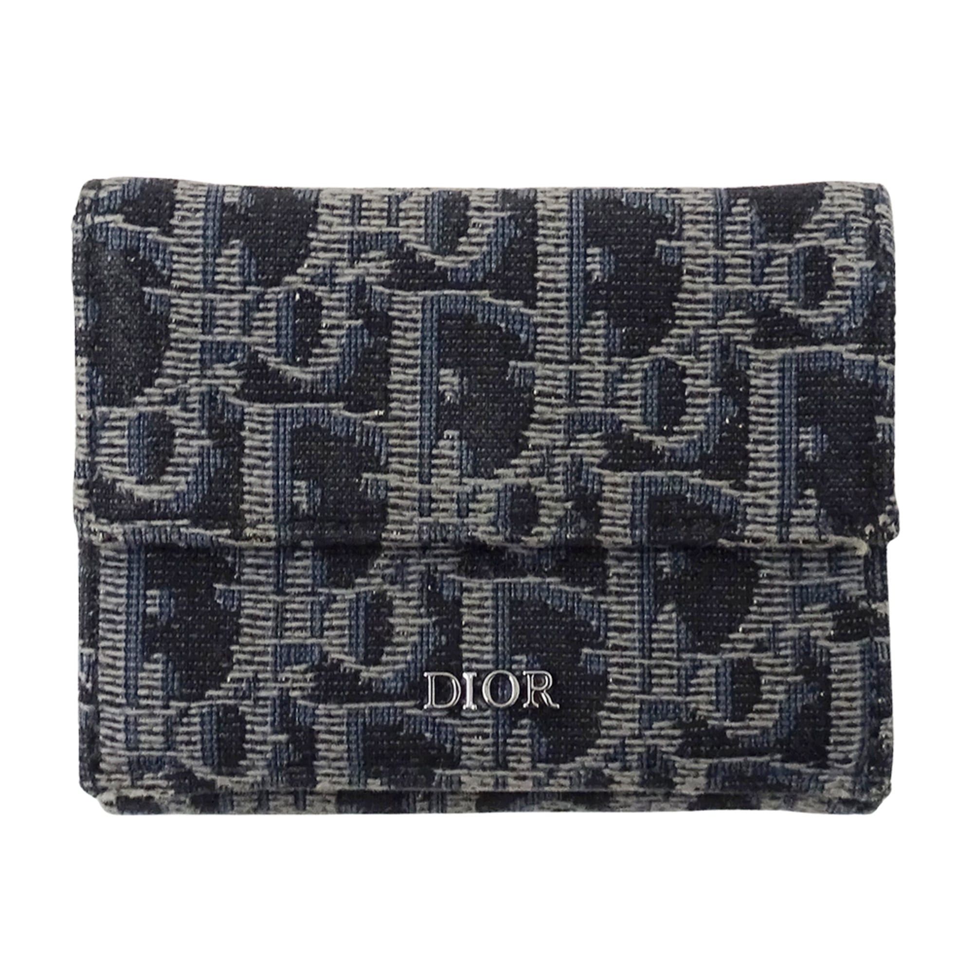 Dior Christian Dior Dior women's wallet, brand name, trifold oblique jacquard, navy, mini wallet Size ONE SIZE - 1 Thumbnail