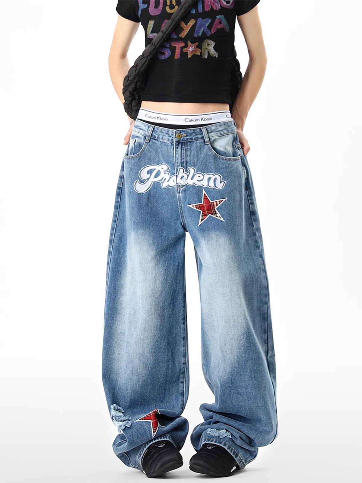 Japanese Brand Men's hip-hop casual loose star-patterned ripped jeans Size US 32 / EU 48 - 1 Thumbnail