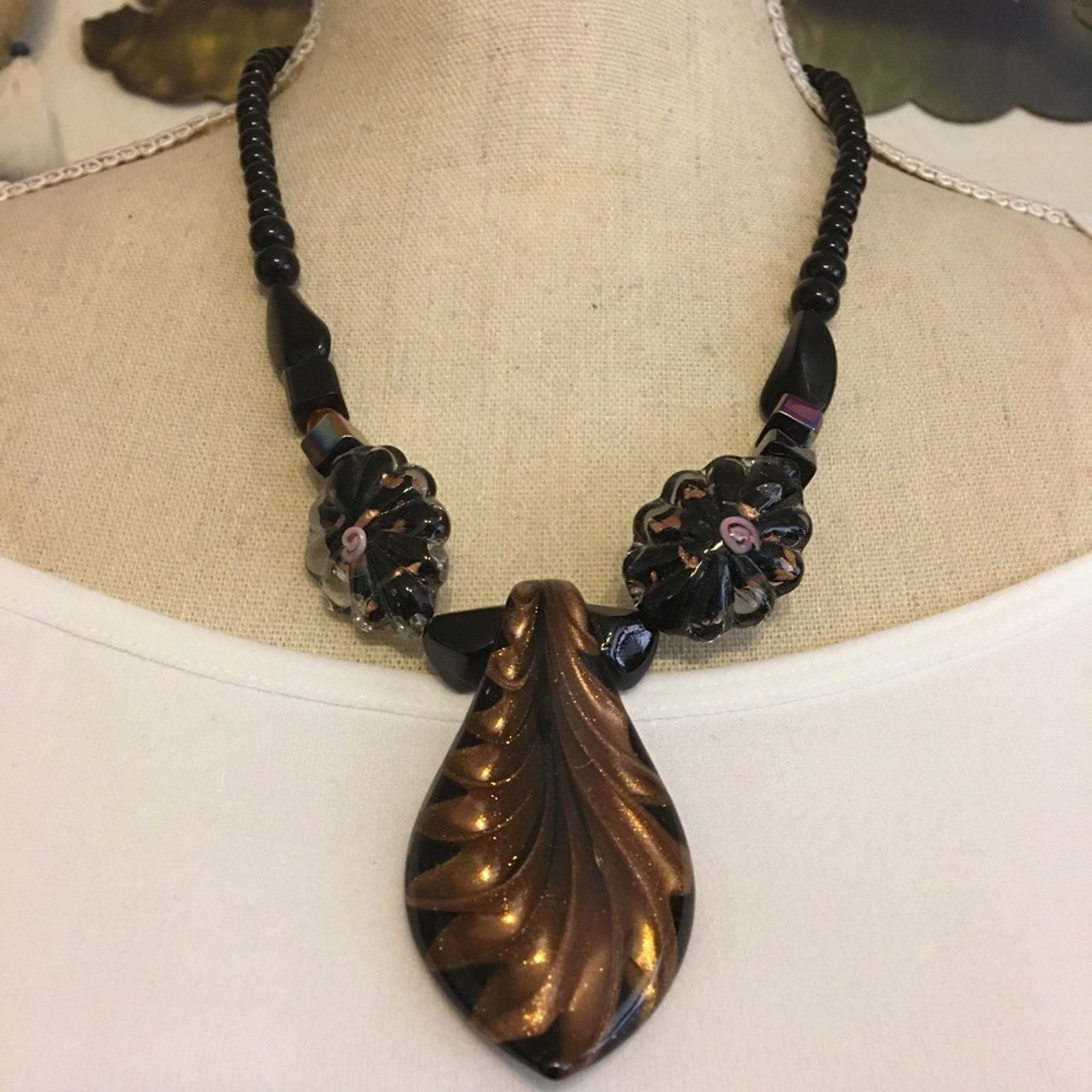 Jewelry Handmade blown glass pendant beaded necklace Size ONE SIZE - 1 Thumbnail
