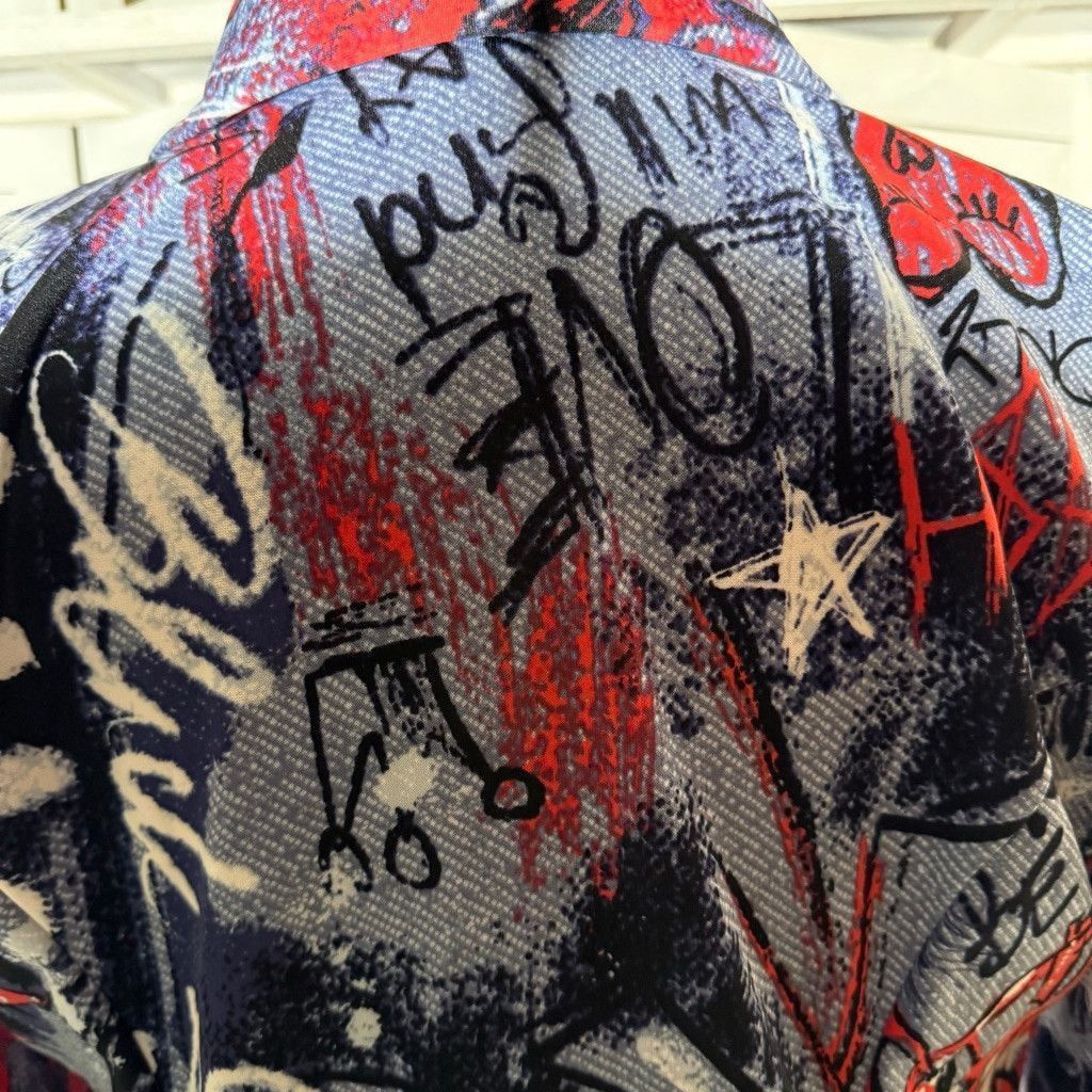 Vintage Y2K blazer avant garde street signs graffiti blue red 1X Size XL / US 12-14 / IT 48-50 - 6 Thumbnail