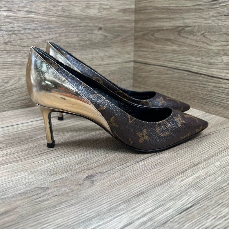 Louis Vuitton Louis Vuitton Brown high-heeled shoes with full print heel Size US 5 / IT 35 - 4 Thumbnail