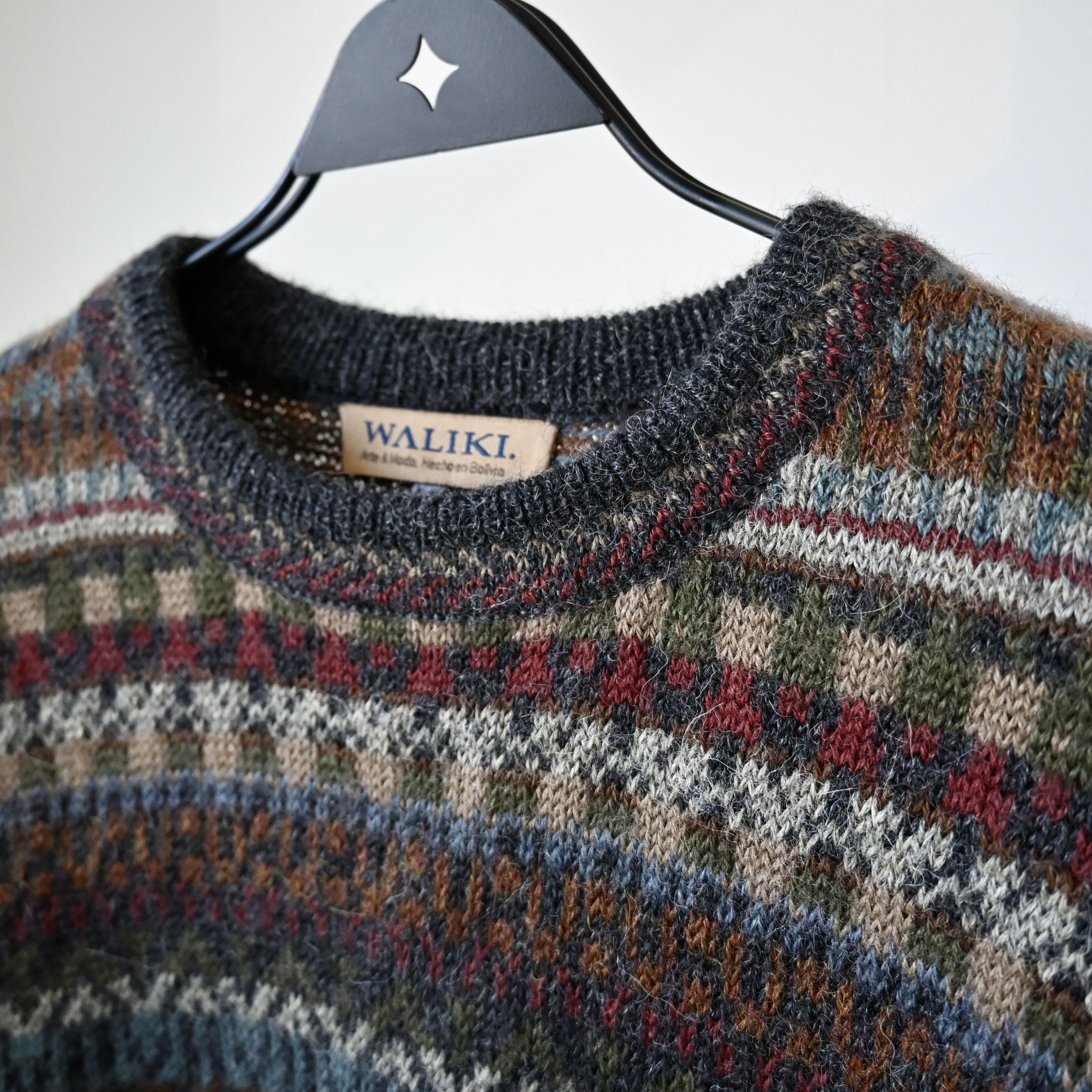 Vintage Vtg WALIKI 100% alpaca folklore striped sweater Size US L / EU 52-54 / 3 - 11 Thumbnail