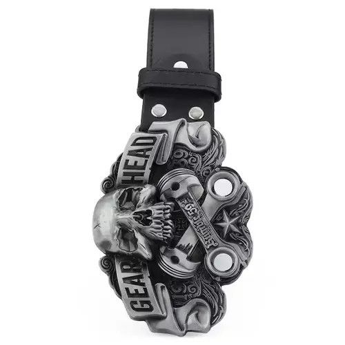Leather GEAR HEAD Skull Buckle Belt Size ONE SIZE - 4 Thumbnail