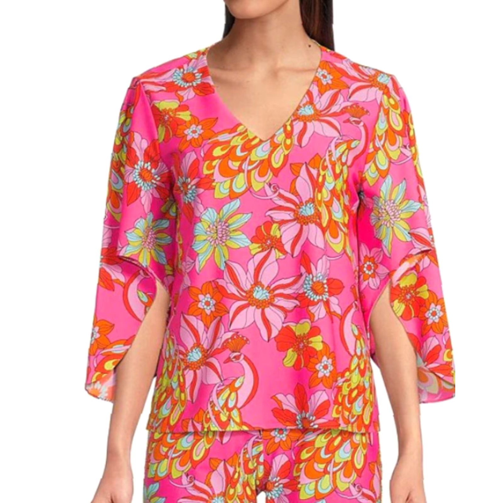 Vintage JUDE CONNALLY Womens XS Daniella Top Stretch Abstract Art V-Neck Shirt Size XS / US 0-2 / IT 36-38 - 2 Thumbnail