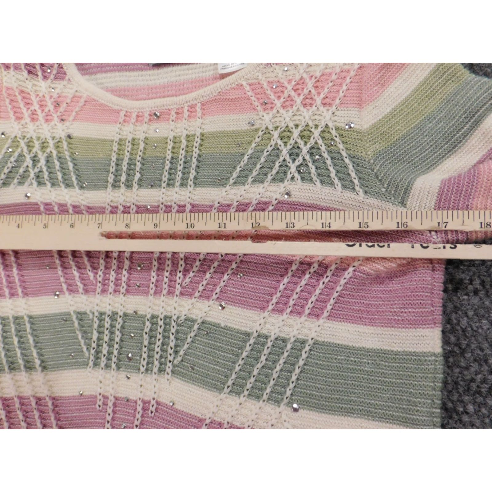 Vintage Alfred Dunner Womens Sweater PS Petites Pink Crewneck Striped Cap Sleeve Long Sleeve Pullover Knit Size S / US 4 / IT 40 - 6 Thumbnail