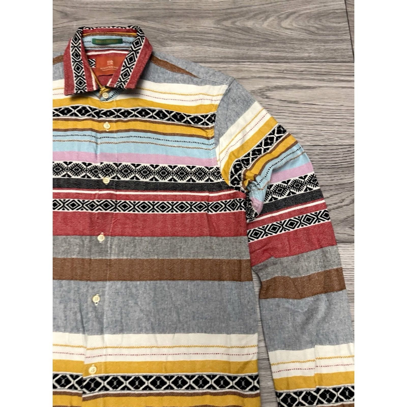 Scotch & Soda Scotch & Soda Mens Shirt Striped Cotton Multicolor Multicolor Colorful Long Sleeve S Small Regular Mens Shirt Size US S / EU 44-46 / 1 - 4 Thumbnail