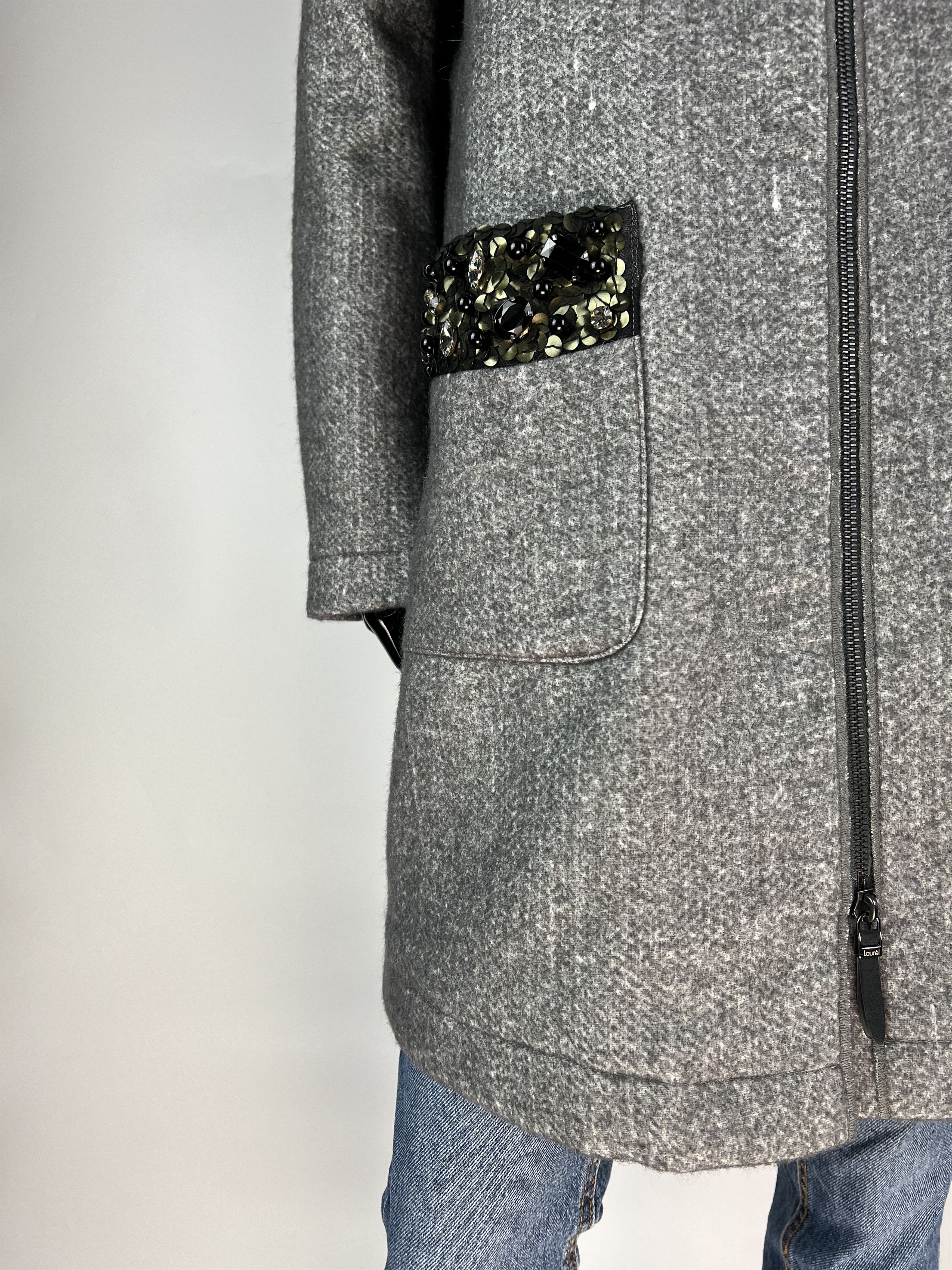 Designer Laurel Linen Virgin Wool Coat Sequins Rhinestone US6 GB10 Size M / US 6-8 / IT 42-44 - 4 Thumbnail