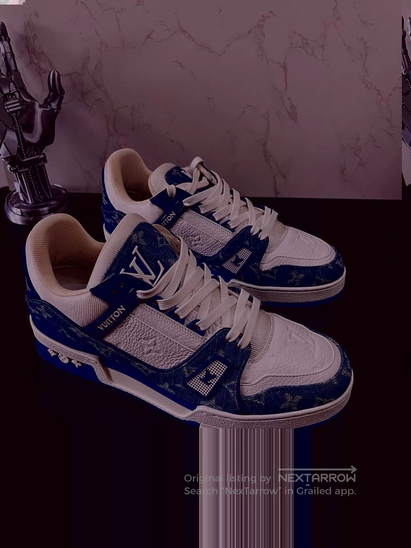 Louis Vuitton lv trainer white blue denim sneakers. Size US 6.5 / EU 39-40 - 3 Thumbnail