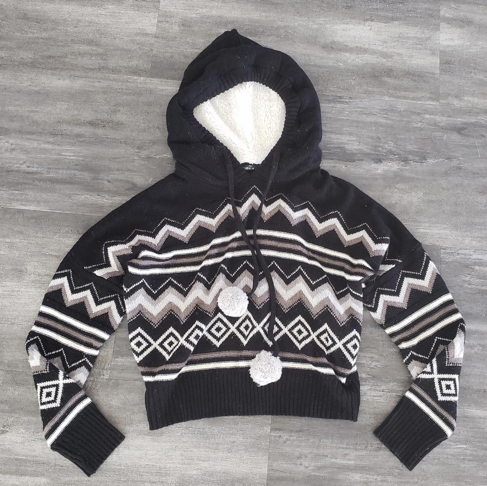 rue21 Black Aztec Rue21 Fur Hoodie Long Sleeve Size L / US 10 / IT 46 - 1 Thumbnail
