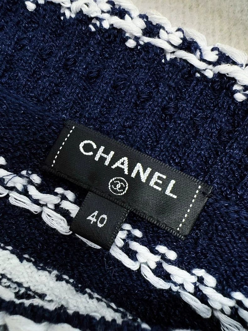 Chanel Chanel 20S Roof Series Navy Blue Striped Knitted Sweater Size S / US 4 / IT 40 - 6 Thumbnail