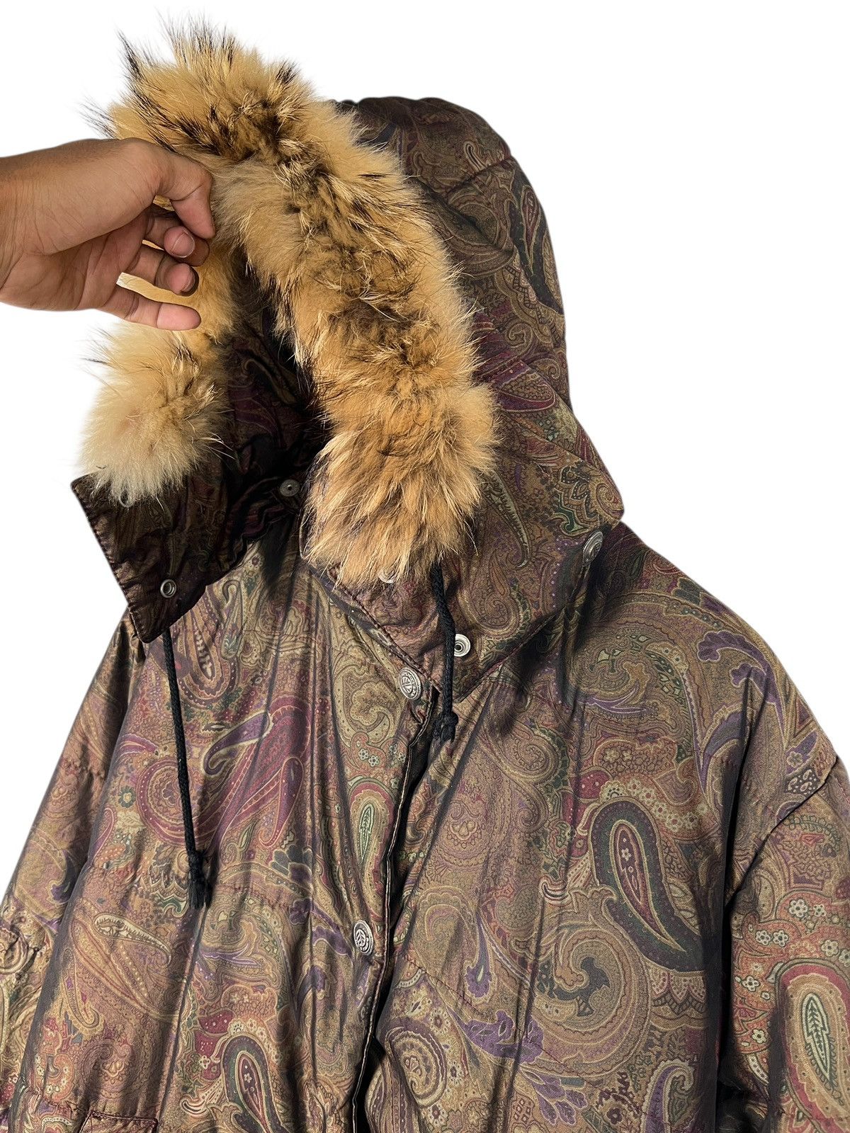 Artisan Outfitters 🔥Artisan Fur Trim Paisley Light Puffer Jacket Made In Italy Size M / US 6-8 / IT 42-44 - 4 Thumbnail
