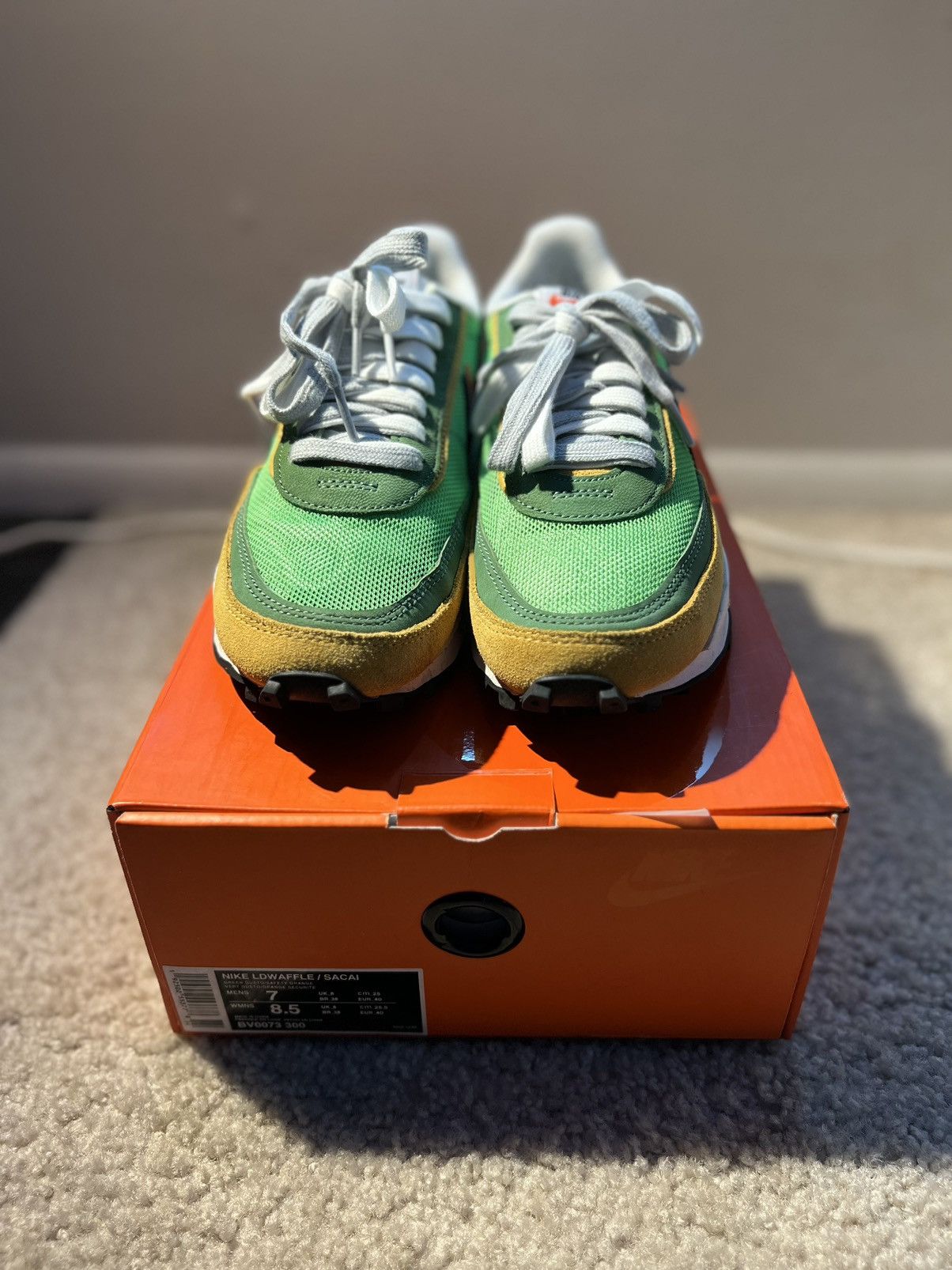 image of Nike Sacai Waffle Shoes in Green, Men's (Size 7)