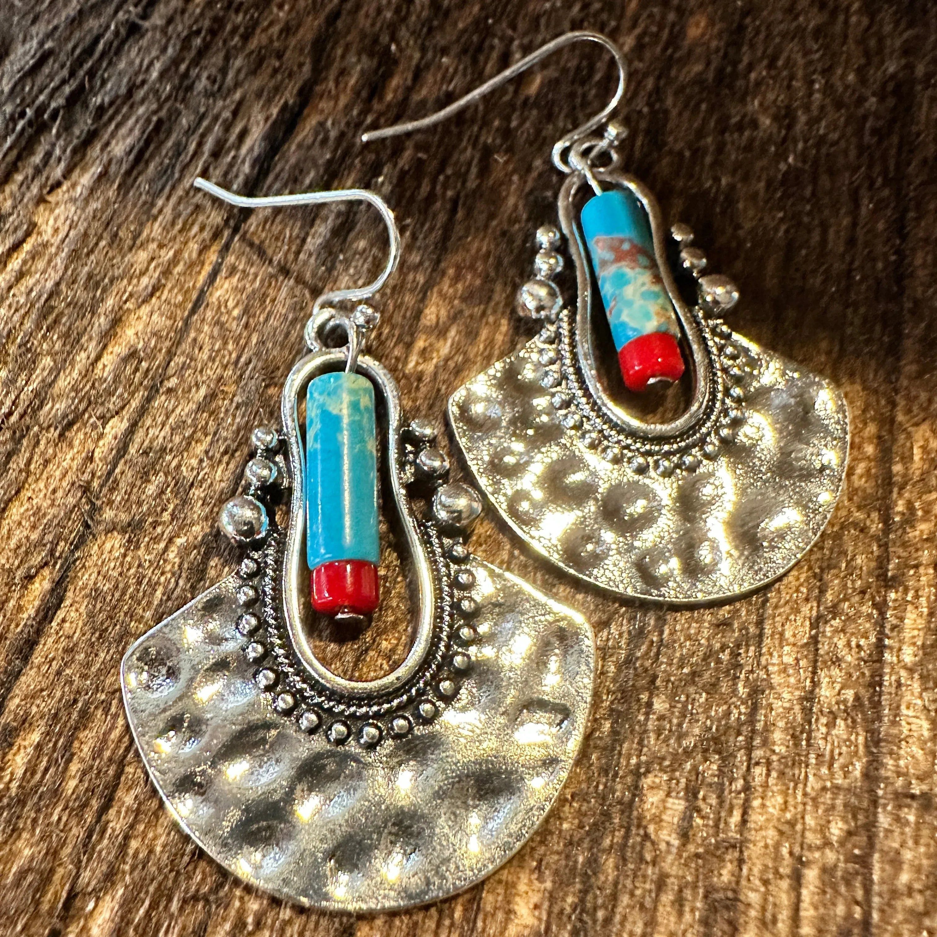Other Boho Hippie Western Cowgirl Pounded Turquoise Stone Silver D Size ONE SIZE - 1 Thumbnail