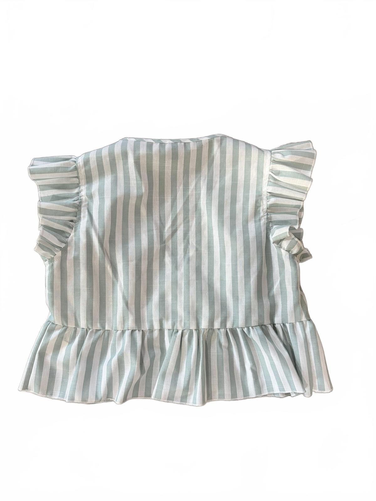 Shein SHEIN Striped Ruffle Sleeve Peplum Cropped Top Size S NWOT Size S / US 4 / IT 40 - 4 Thumbnail